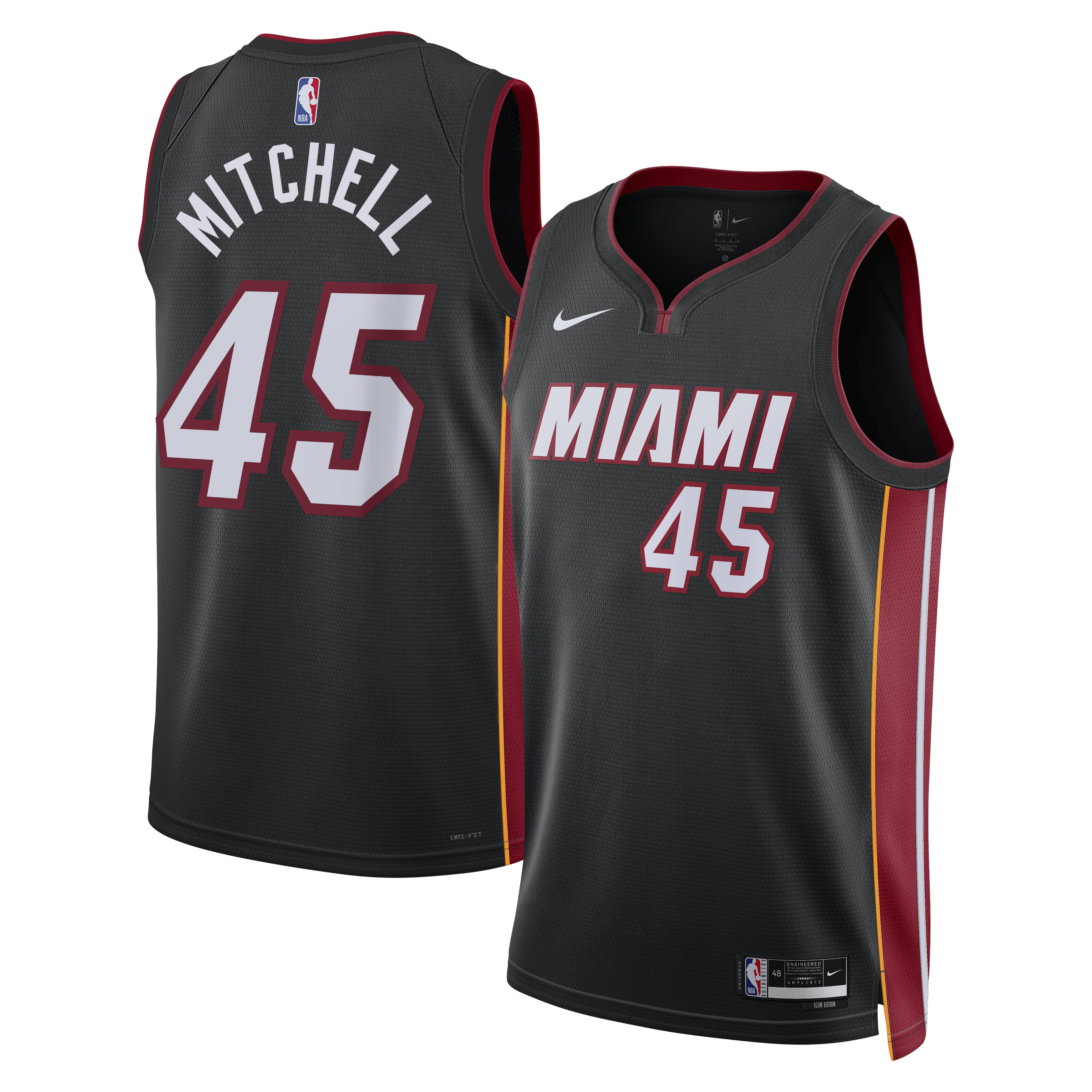 Miami Heat Nike Icon Edition Swingman Jersey - Black - Davion Mitchell - Unisex NBA Team Jersey Basketball Fan Apparel