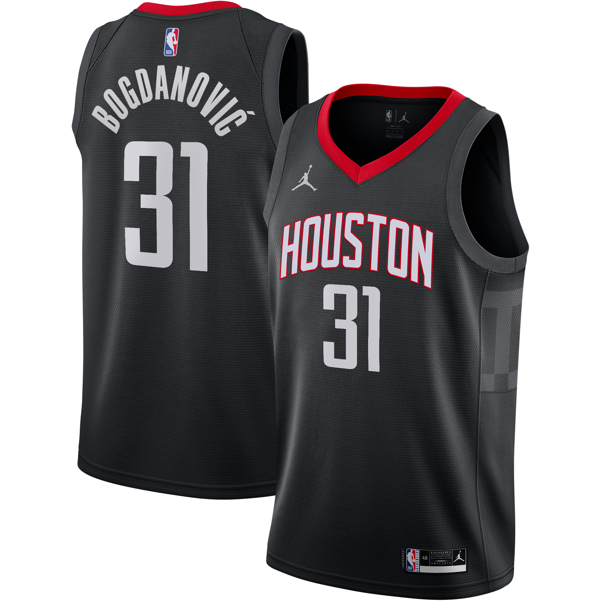Houston Rockets Jordan Brand Statement Edition Swingman Jersey - Black - Bogdan Bogdanović - Youth NBA Team Jersey Basketball Fan Apparel