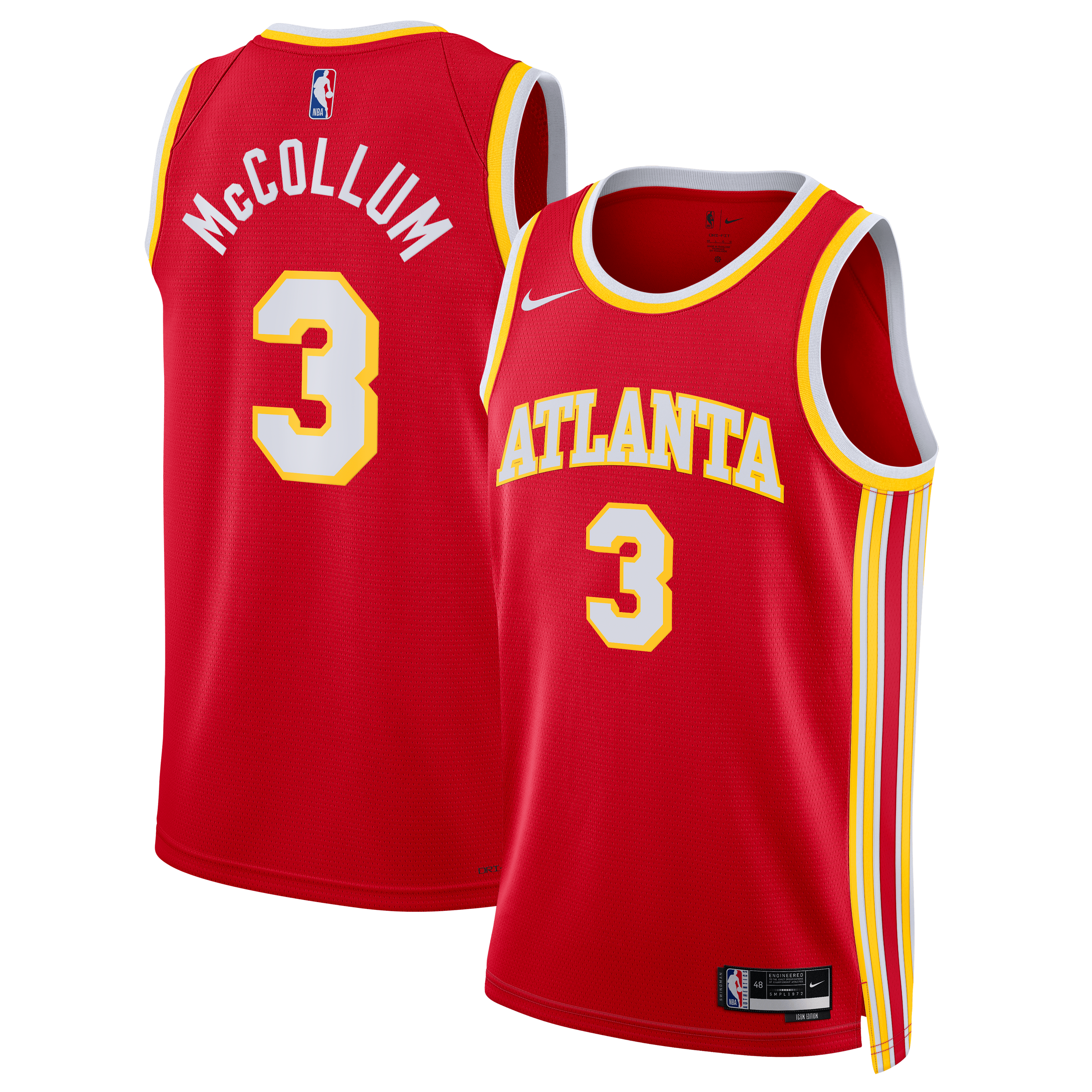 Atlanta Hawks Nike Icon Edition Swingman Jersey - Red - CJ McCollum - Unisex NBA Team Jersey Basketball Fan Apparel