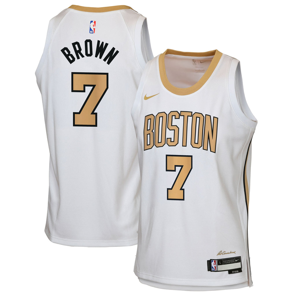 Boston Celtics Nike 2025/26 City Edition Swingman Jersey - White - Jaylen Brown - Youth NBA Team Jersey Basketball Fan Apparel