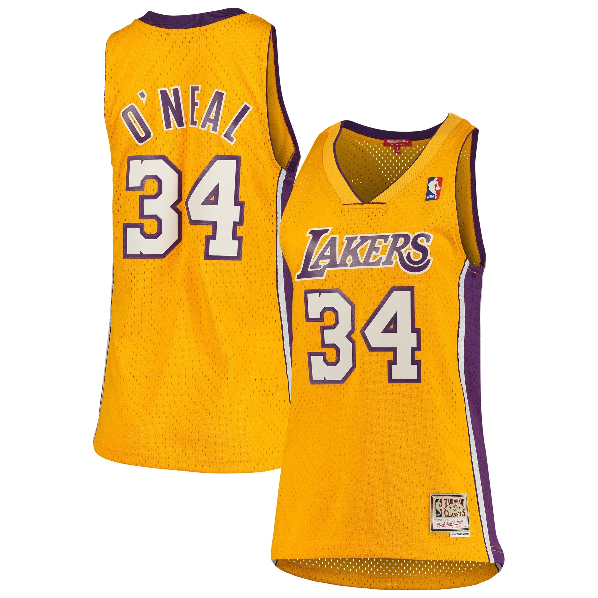 Los Angeles Lakers Mitchell & Ness Shaquille O'Neal 1999-00 Hardwood Classics Swingman Jersey - Gold - Women's NBA Team Jersey Basketball Fan Apparel