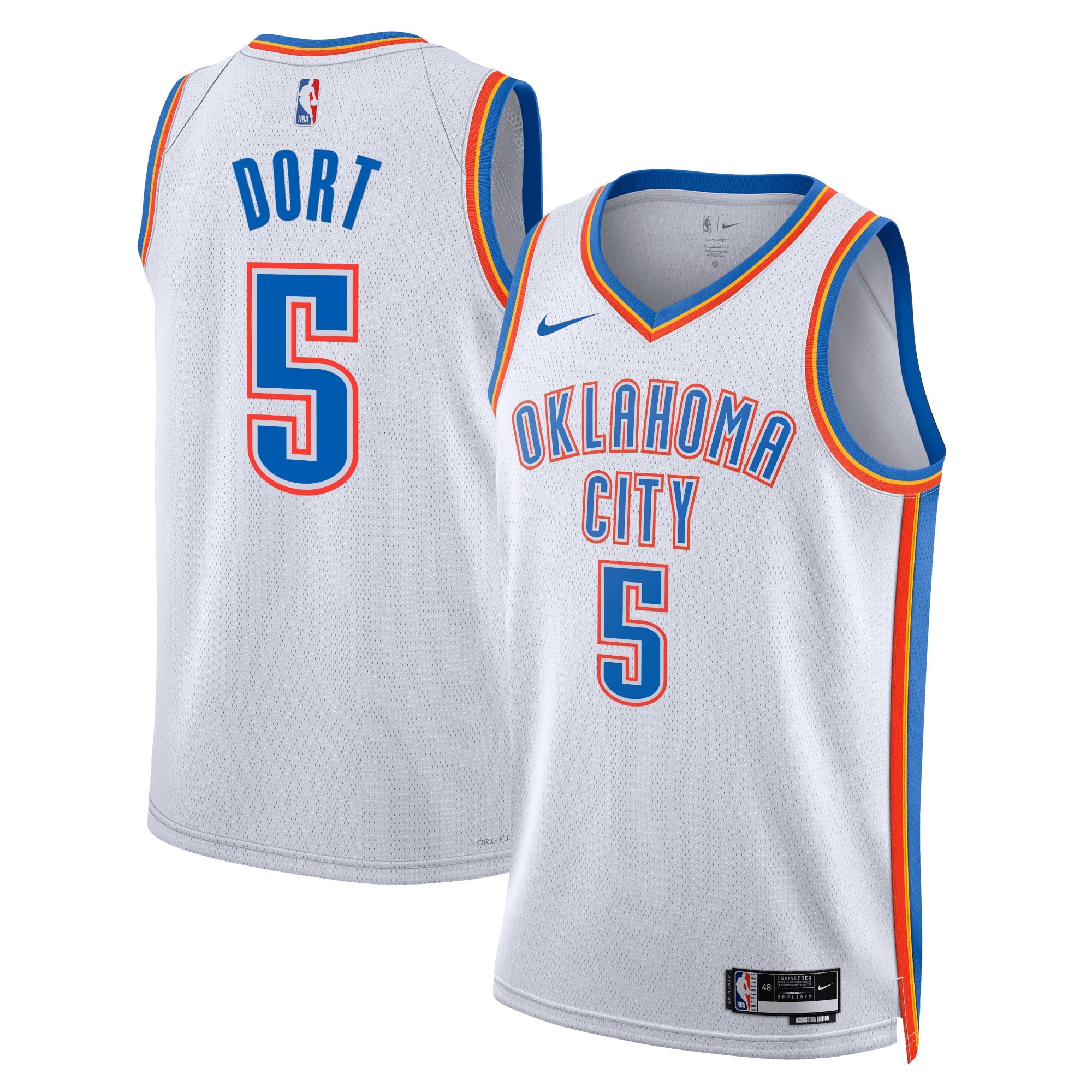 Oklahoma City Thunder Nike Association Edition Swingman Jersey - White - Luguentz Dort - Unisex NBA Team Jersey Basketball Fan Apparel