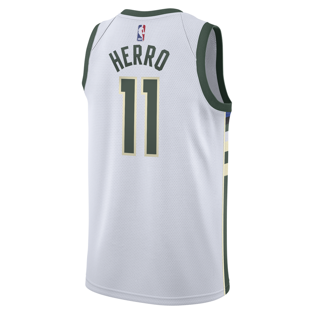 Milwaukee Bucks Nike Association Edition Swingman Jersey - White - Tyler Herro - Youth NBA Team Jersey Basketball Fan Apparel