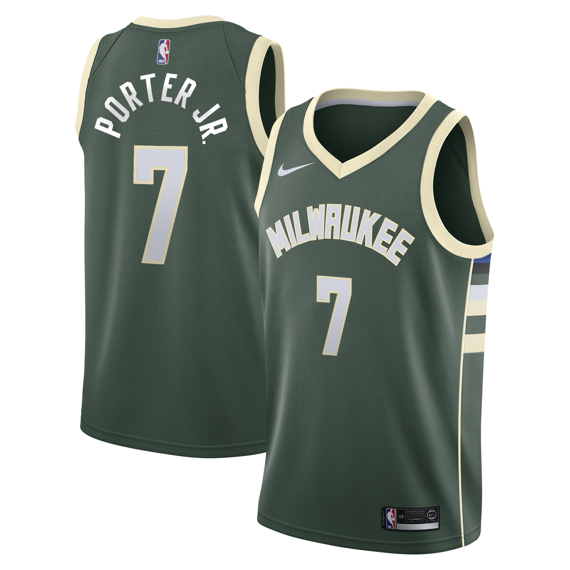 Milwaukee Bucks Nike Icon Edition Swingman Jersey - Hunter Green - Kevin Porter Jr. - Youth NBA Team Jersey Basketball Fan Apparel