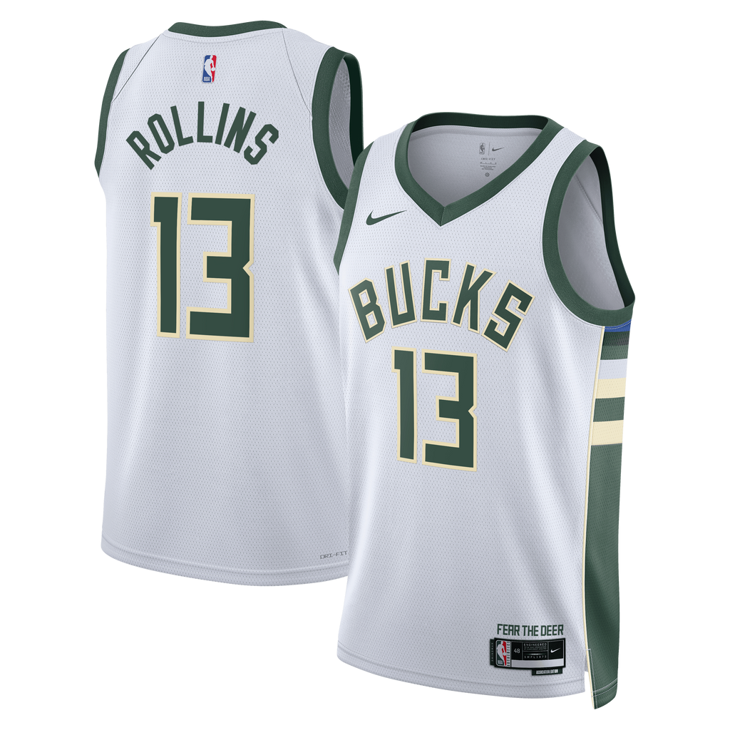 Milwaukee Bucks Nike Association Edition Swingman Jersey - White - Ryan Rollins - Unisex NBA Team Jersey Basketball Fan Apparel