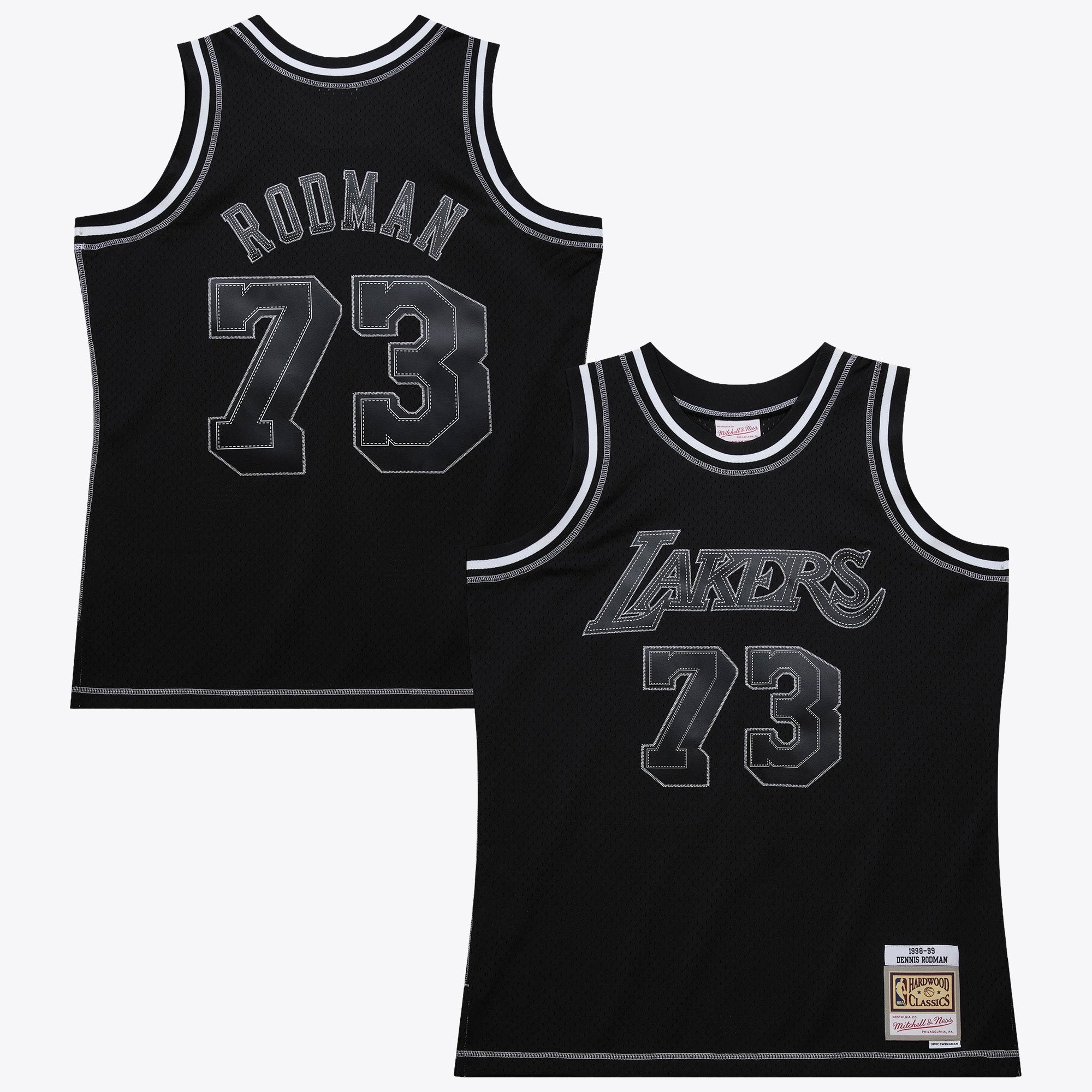 Los Angeles Lakers Mitchell & Ness Dennis Rodman 1998 Contrast 2K Swingman Jersey - Black NBA Team Jersey Basketball Fan Apparel