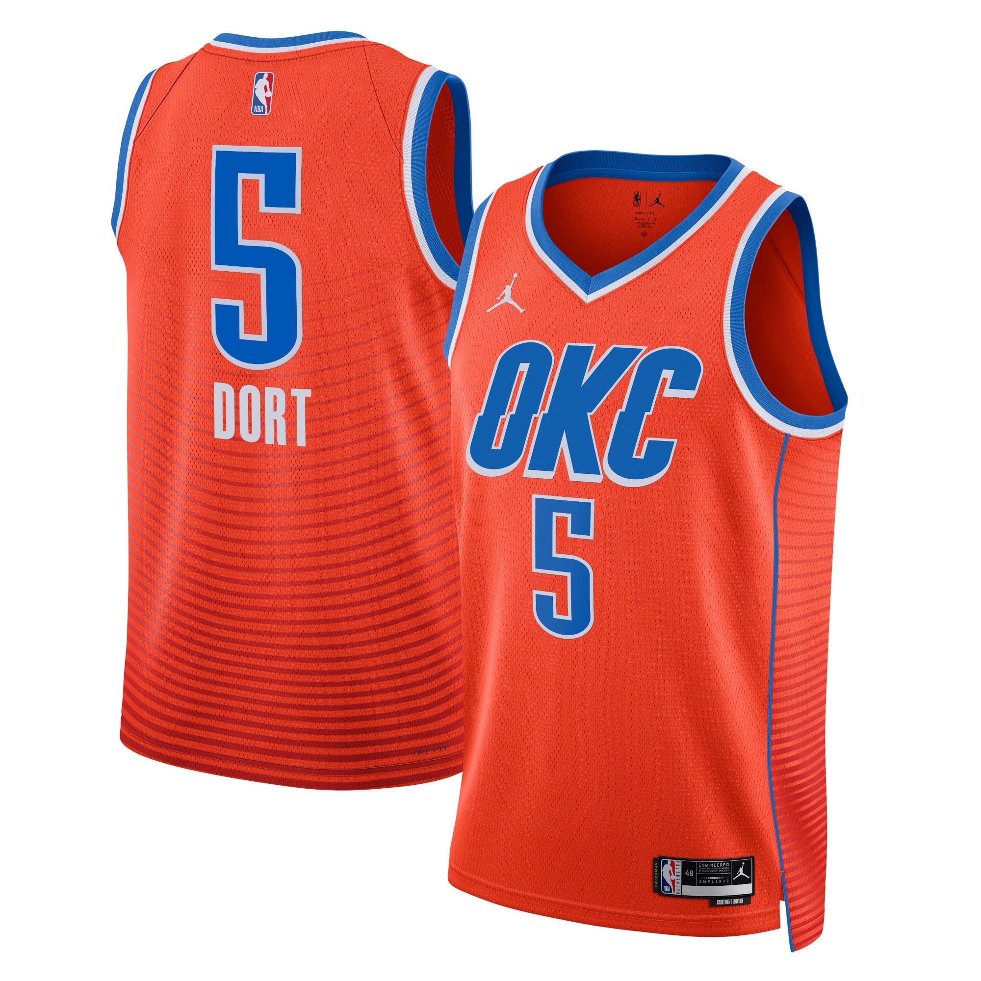 Oklahoma City Thunder Jordan Statement Edition Swingman Jersey - Orange - Luguentz Dort - Unisex NBA Team Jersey Basketball Fan Apparel