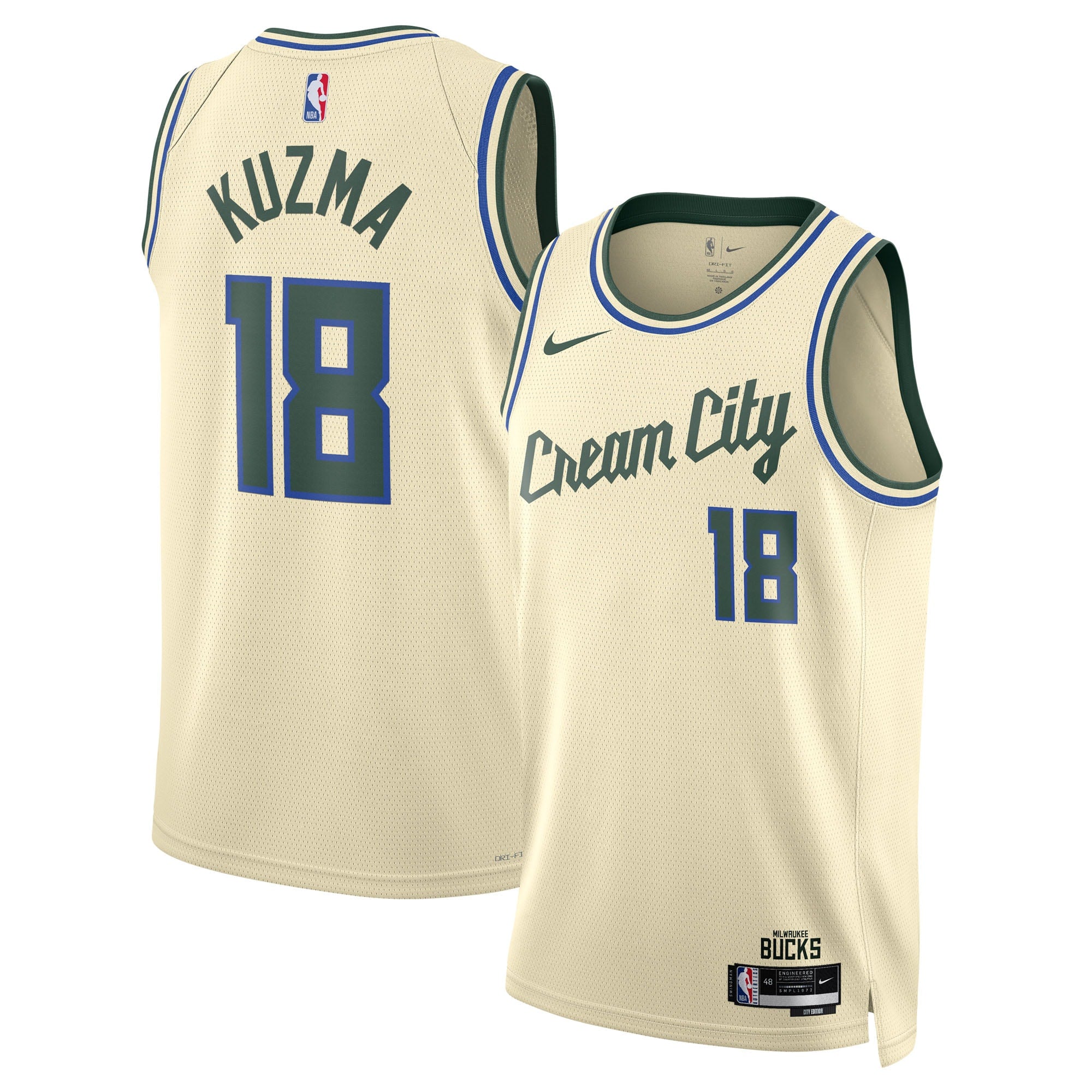 Milwaukee Bucks Nike 2025/26 City Edition Swingman Jersey - Cream - Kyle Kuzma - Unisex NBA Team Jersey Basketball Fan Apparel