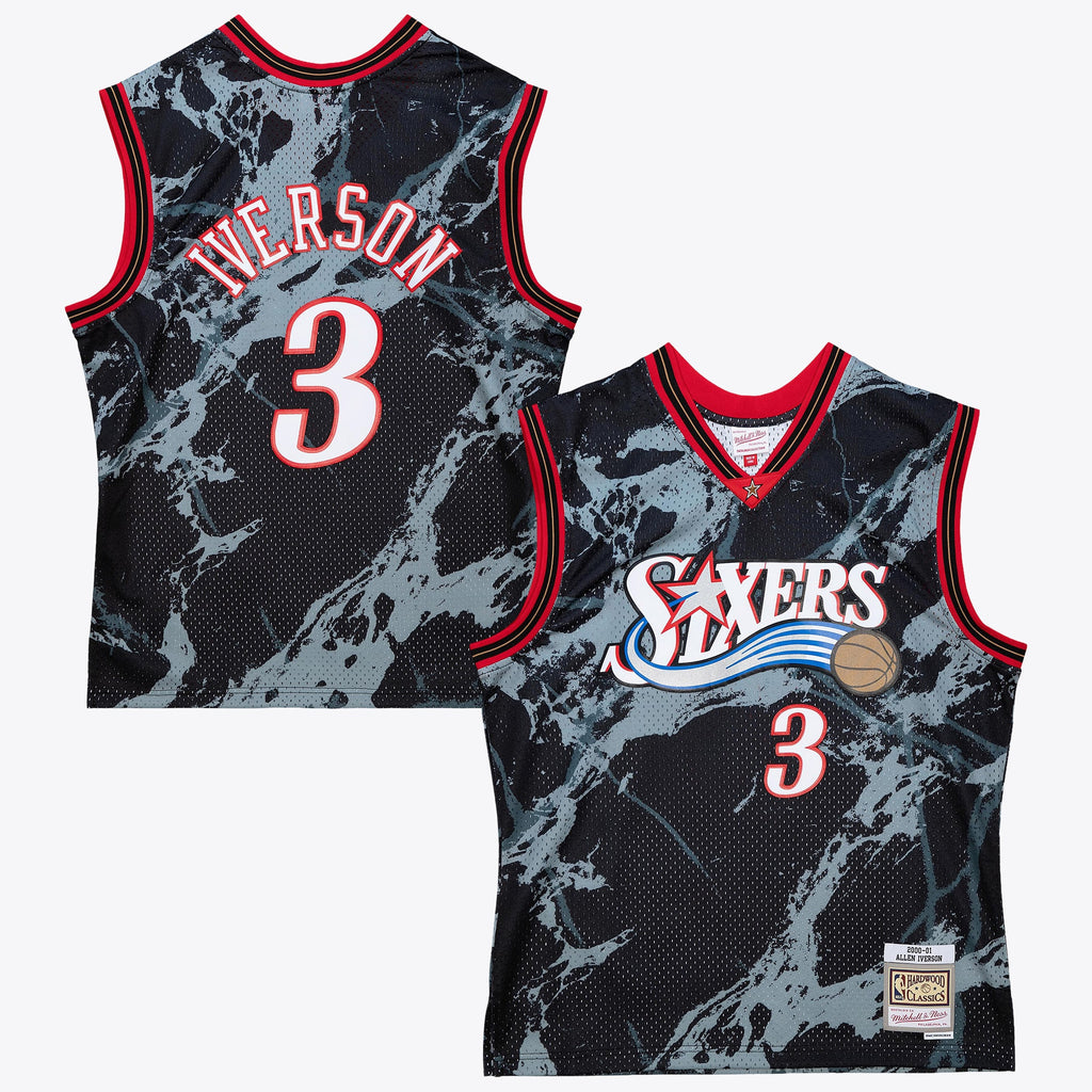 Philadelphia 76ers Mitchell & Ness Allen Iverson 2000 Team Marble Swingman Jersey - Black NBA Team Jersey Basketball Fan Apparel