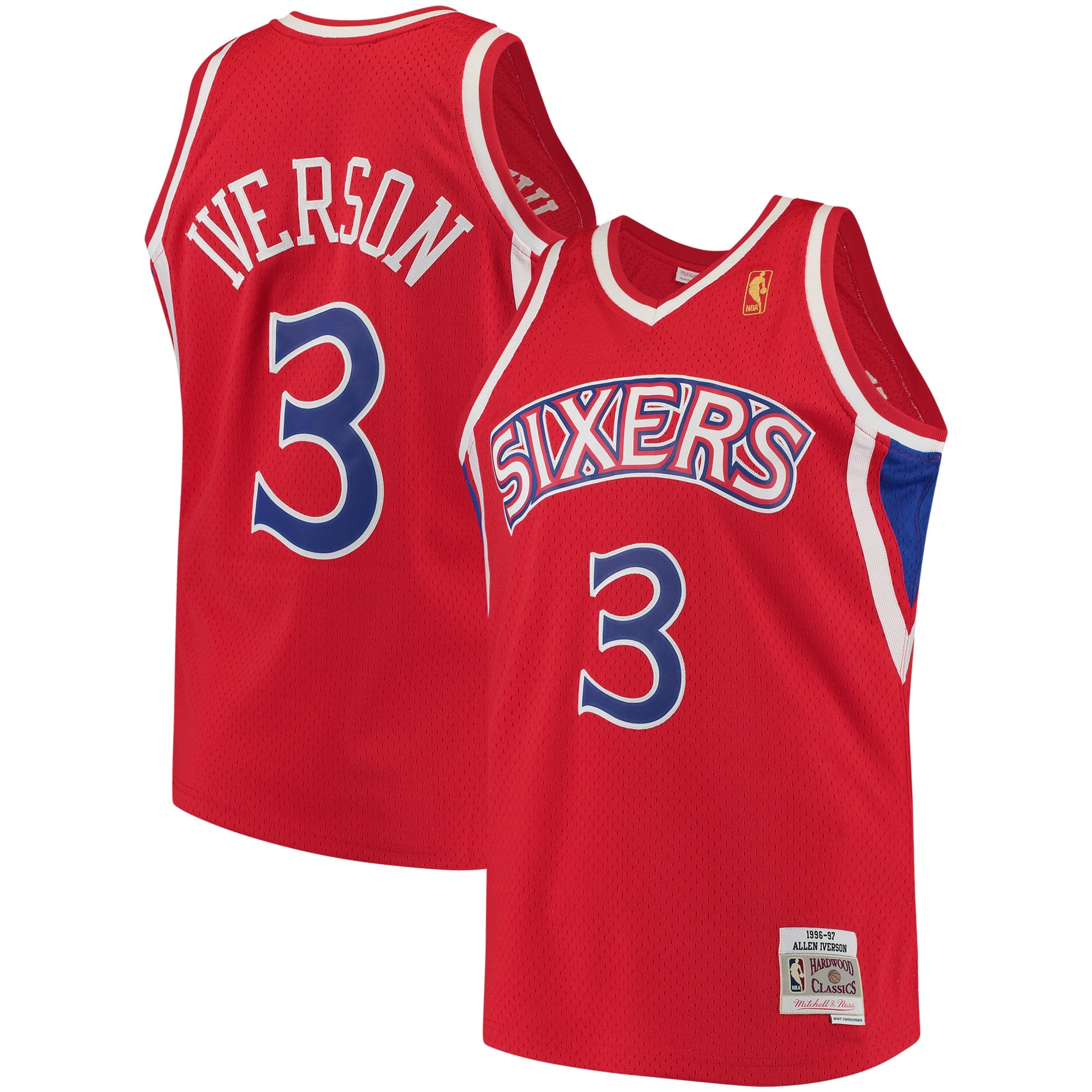Philadelphia 76ers Mitchell & Ness Allen Iverson 1996-97 Hardwood Classics Swingman Jersey - Red - Men's NBA Team Jersey Basketball Fan Apparel