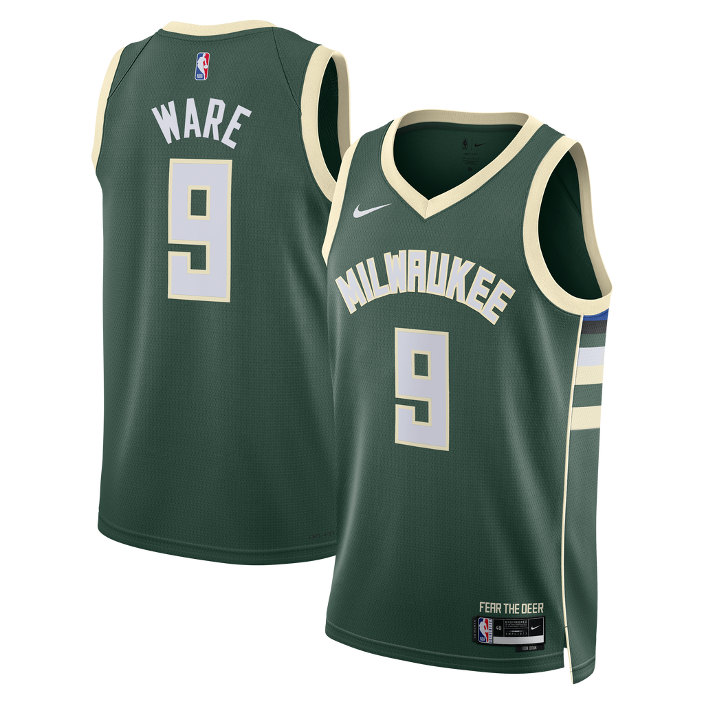 Milwaukee Bucks Nike Icon Edition Swingman Jersey - White - Kel'el Ware - Unisex NBA Team Jersey Basketball Fan Apparel
