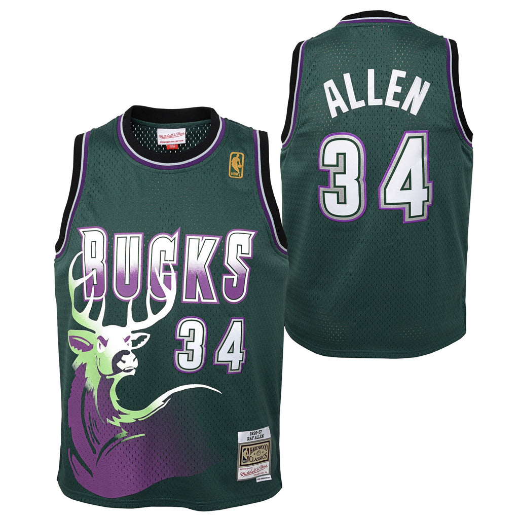 Milwaukee Bucks Ray Allen 1996-97 Hardwood Classics Swingman Jersey - Fir - Youth NBA Team Jersey Basketball Fan Apparel