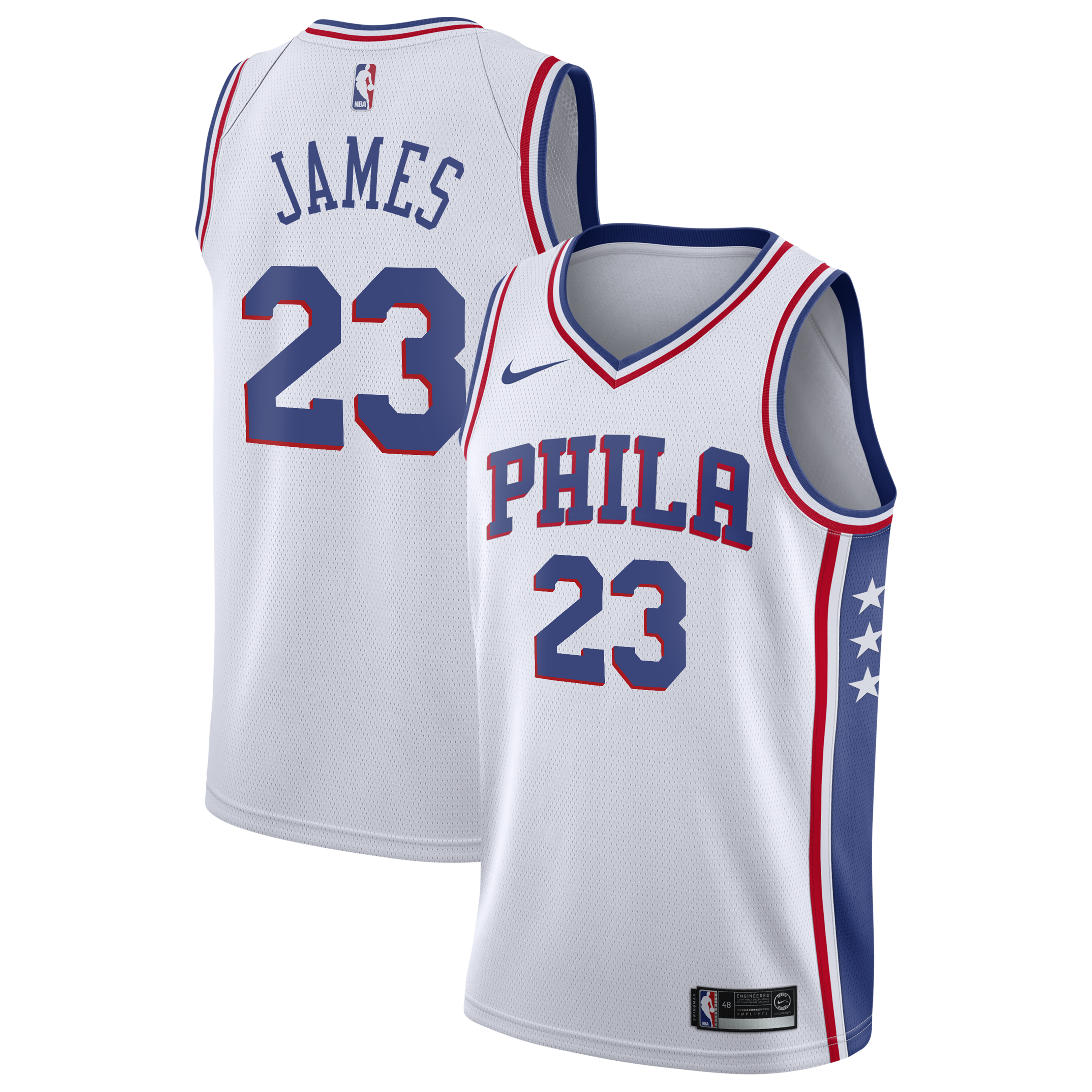 Philadelphia 76ers Nike Association Edition Swingman Jersey - White - LeBron James - Youth NBA Team Jersey Basketball Fan Apparel