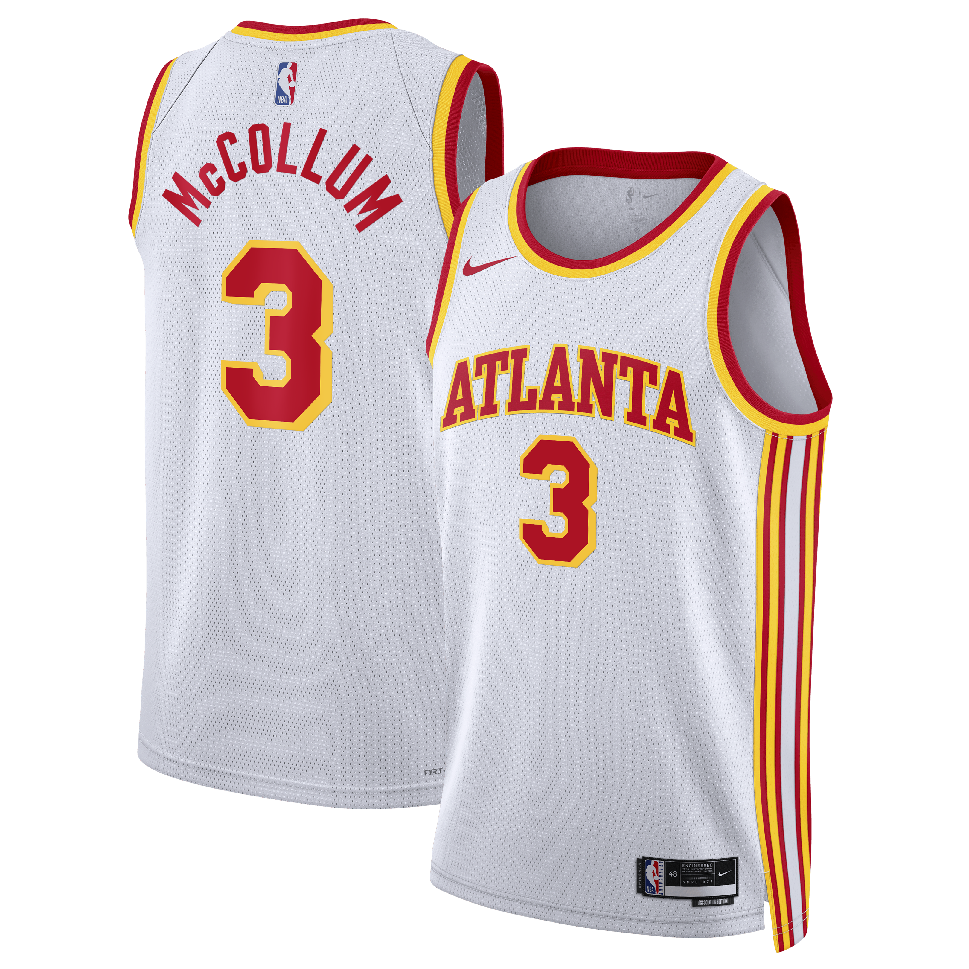 Atlanta Hawks Nike Association Edition Swingman Jersey - White - CJ McCollum - Unisex NBA Team Jersey Basketball Fan Apparel