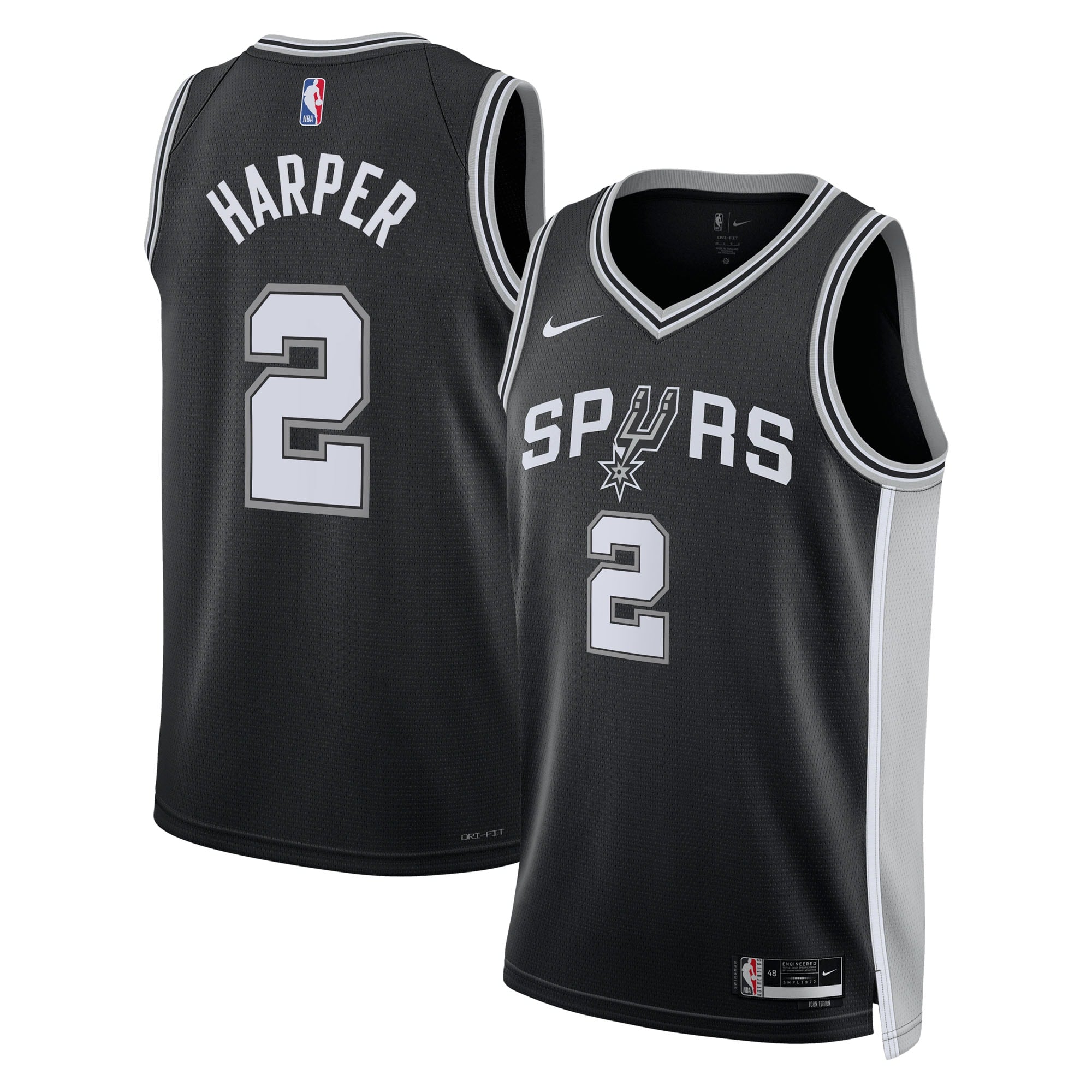 San Antonio Spurs Nike Icon Edition Swingman Jersey NBA 2025 First Round Draft Pick - Black - Dylan Harper - Youth NBA Team Jersey Basketball Fan Appa