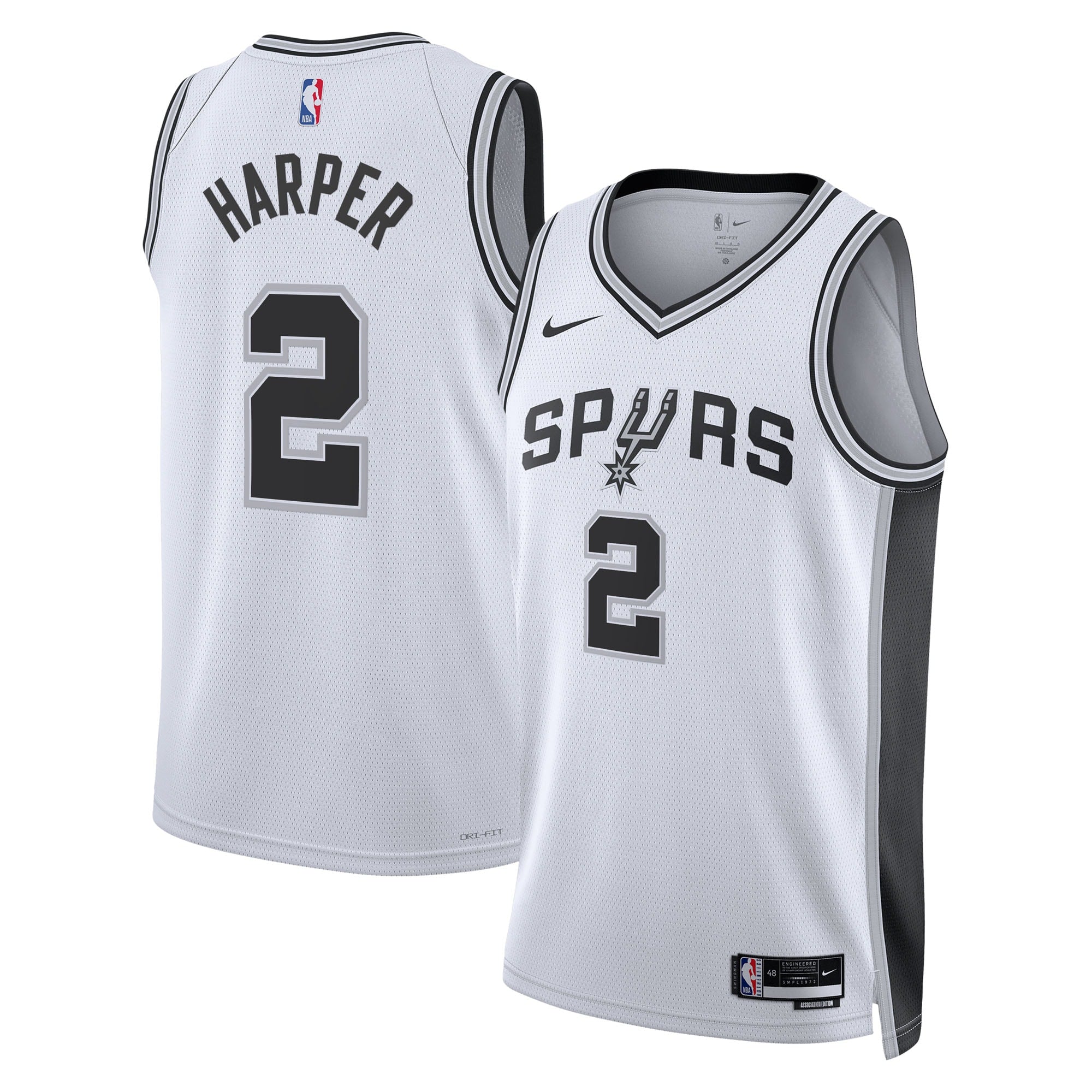 San Antonio Spurs Nike Association Edition Swingman Jersey NBA 2025 First Round Draft Pick - White - Dylan Harper - Unisex NBA Team Jersey Basketball