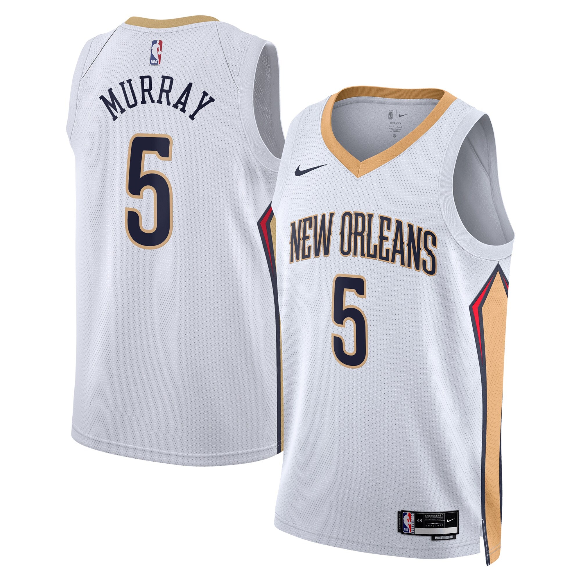 New Orleans Pelicans Nike Association Edition Swingman Jersey - White - Dejounte Murray - Unisex NBA Team Jersey Basketball Fan Apparel