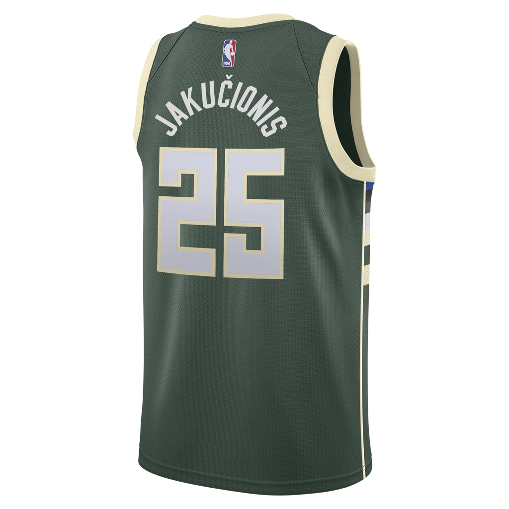 Milwaukee Bucks Nike Icon Edition Swingman Jersey - White - Kasparas Jakučionis - Youth NBA Team Jersey Basketball Fan Apparel