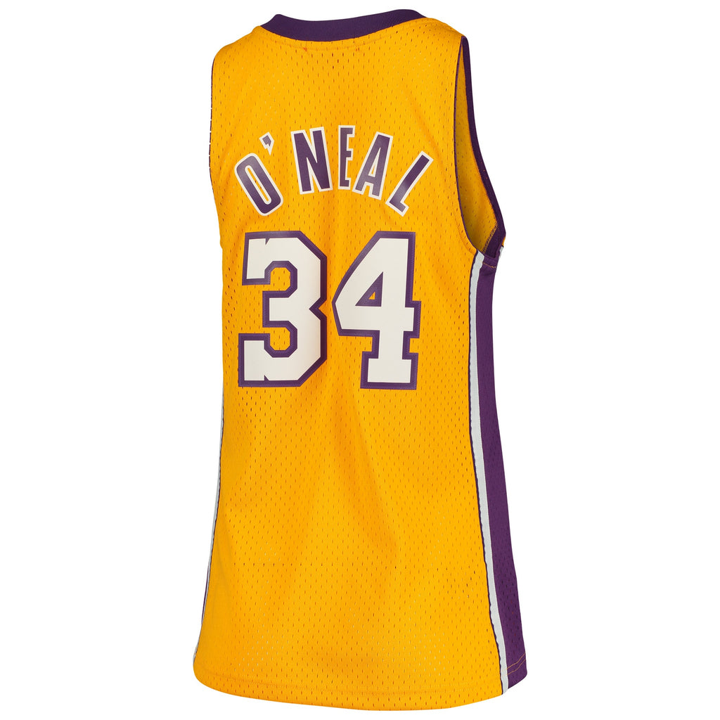 Los Angeles Lakers Mitchell & Ness Shaquille O'Neal 1999-00 Hardwood Classics Swingman Jersey - Gold - Women's NBA Team Jersey Basketball Fan Apparel
