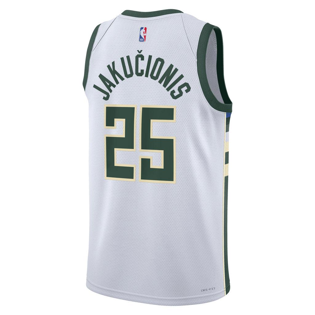 Milwaukee Bucks Nike Association Edition Swingman Jersey - White - Kasparas Jakučionis - Unisex NBA Team Jersey Basketball Fan Apparel