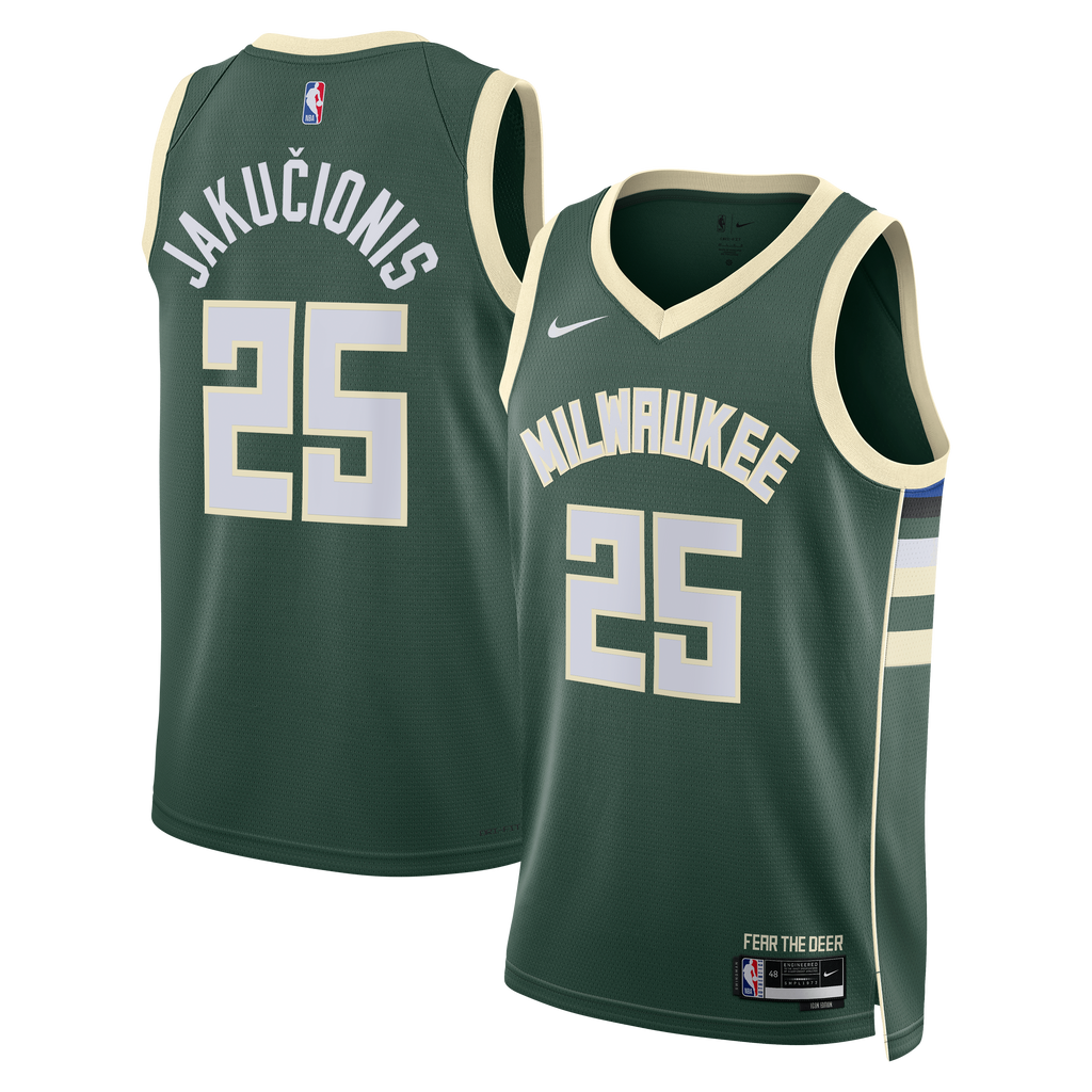Milwaukee Bucks Nike Icon Edition Swingman Jersey - White - Kasparas Jakučionis - Unisex NBA Team Jersey Basketball Fan Apparel