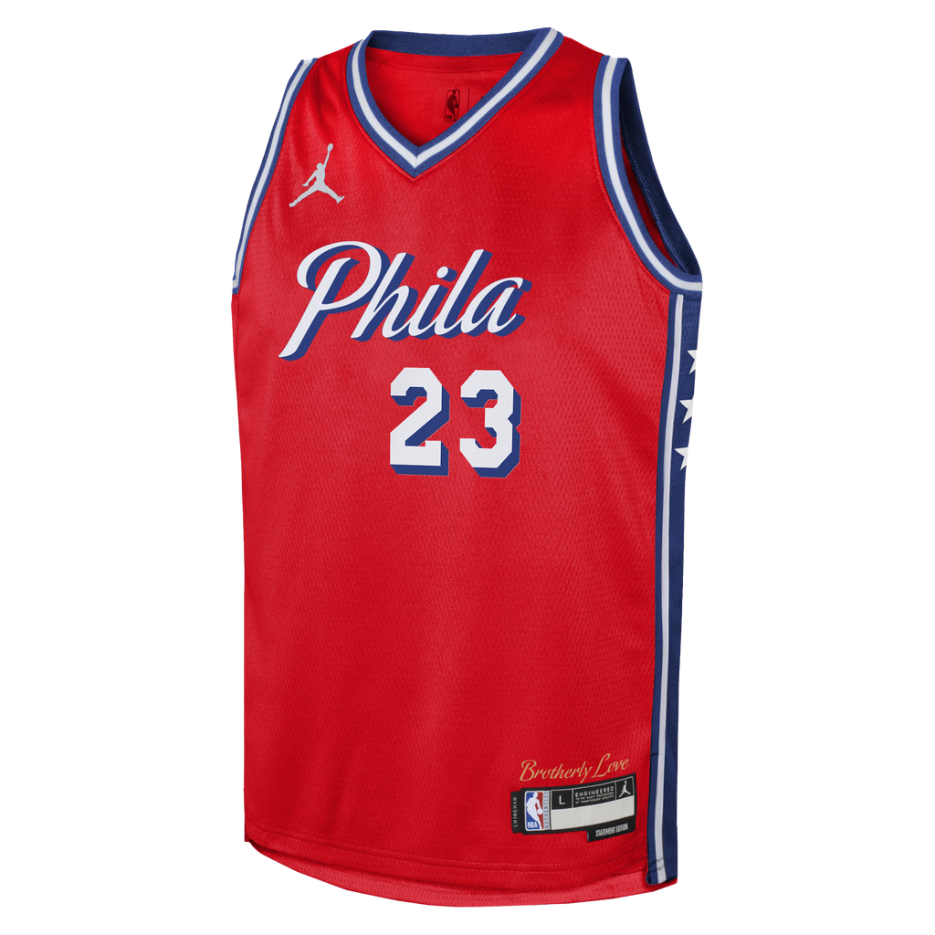 Philadelphia 76ers Jordan Brand Statement Edition Swingman Jersey - Red - LeBron James - Youth NBA Team Jersey Basketball Fan Apparel