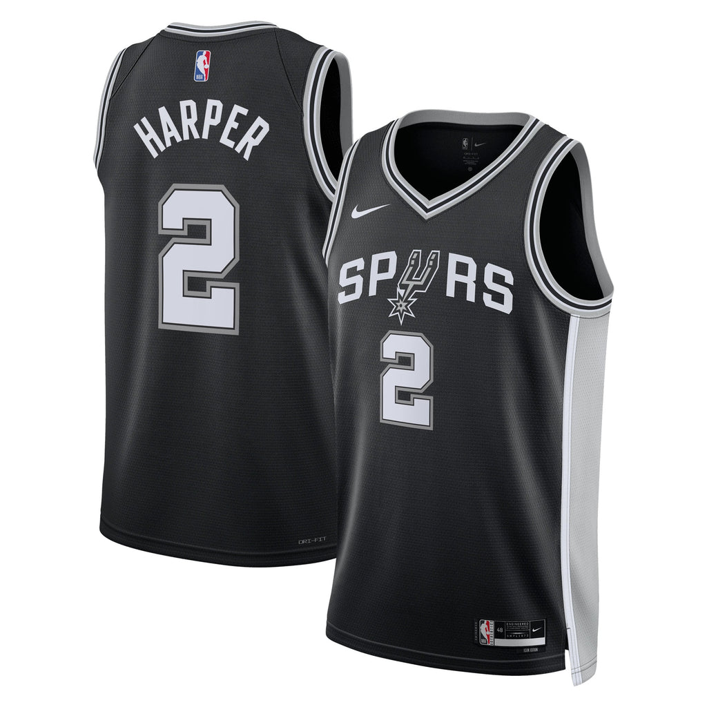 San Antonio Spurs Nike Icon Edition Swingman Jersey NBA 2025 First Round Draft Pick - Black - Dylan Harper - Unisex NBA Team Jersey Basketball Fan App