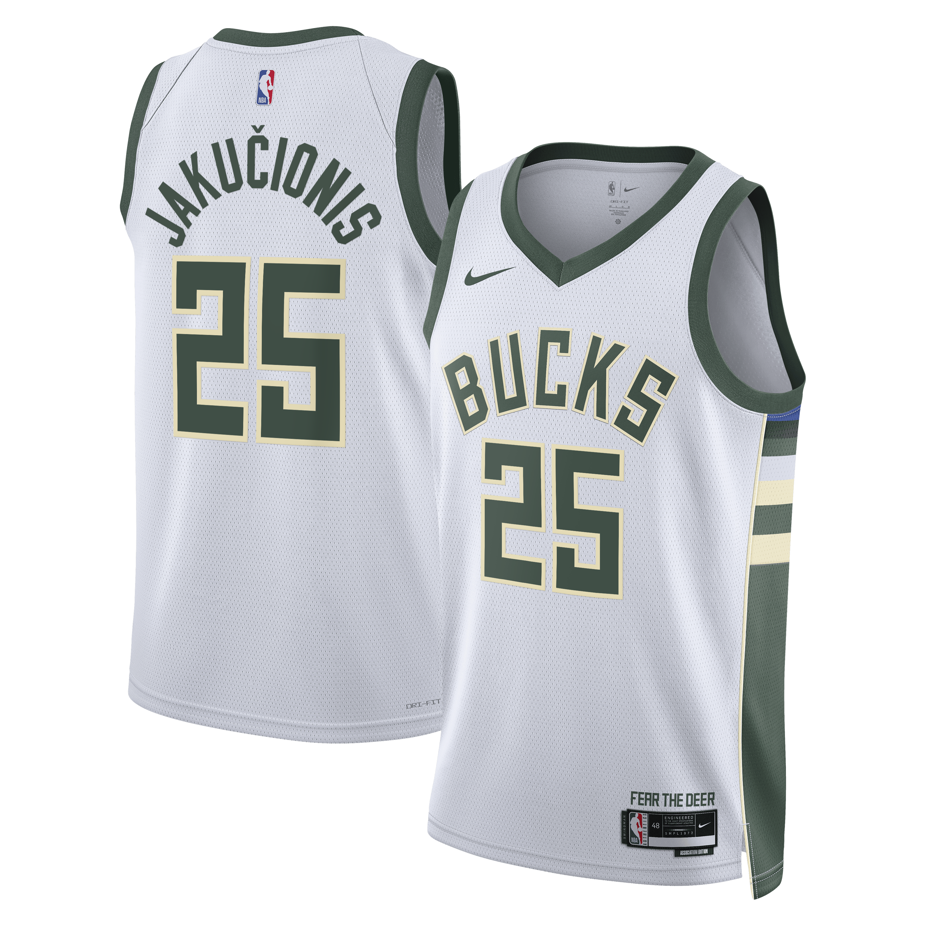 Milwaukee Bucks Nike Association Edition Swingman Jersey - White - Kasparas Jakučionis - Unisex NBA Team Jersey Basketball Fan Apparel