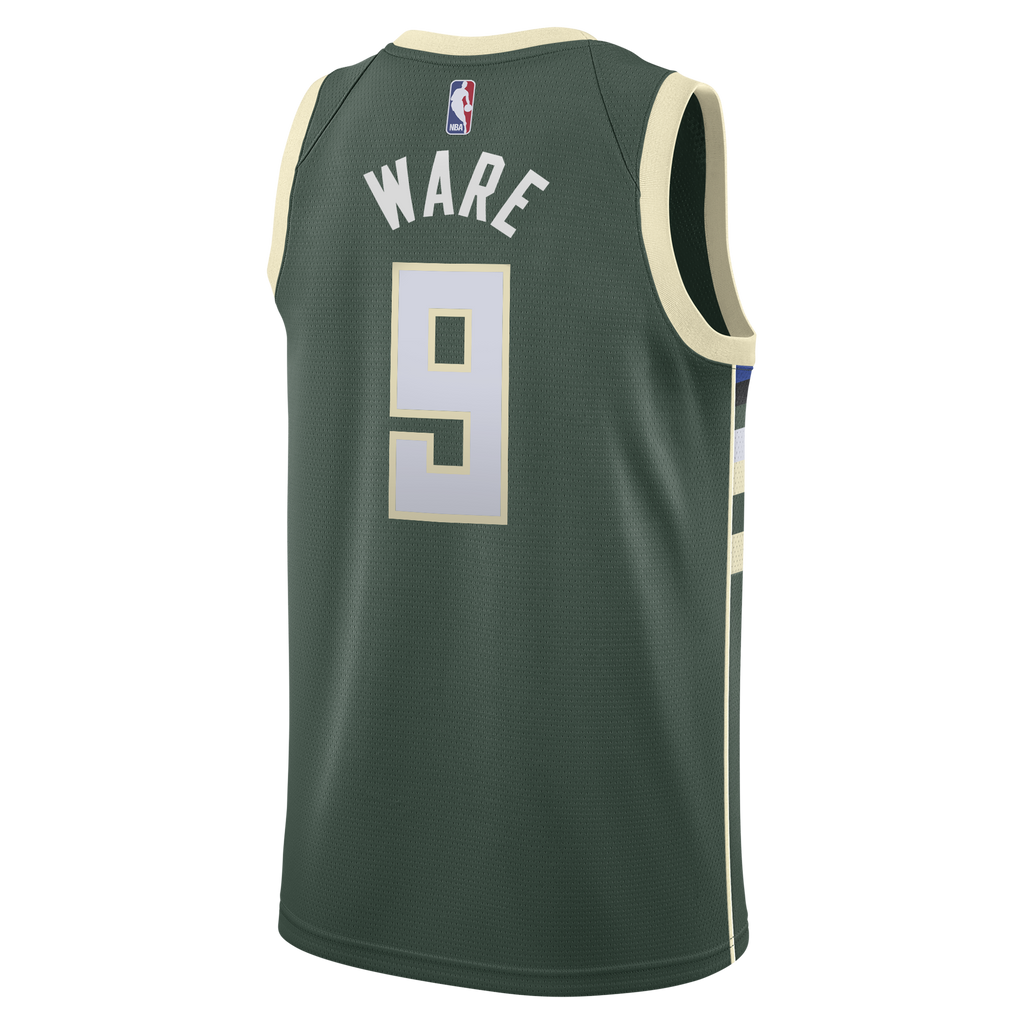 Milwaukee Bucks Nike Icon Edition Swingman Jersey - White - Kel'el Ware - Youth NBA Team Jersey Basketball Fan Apparel