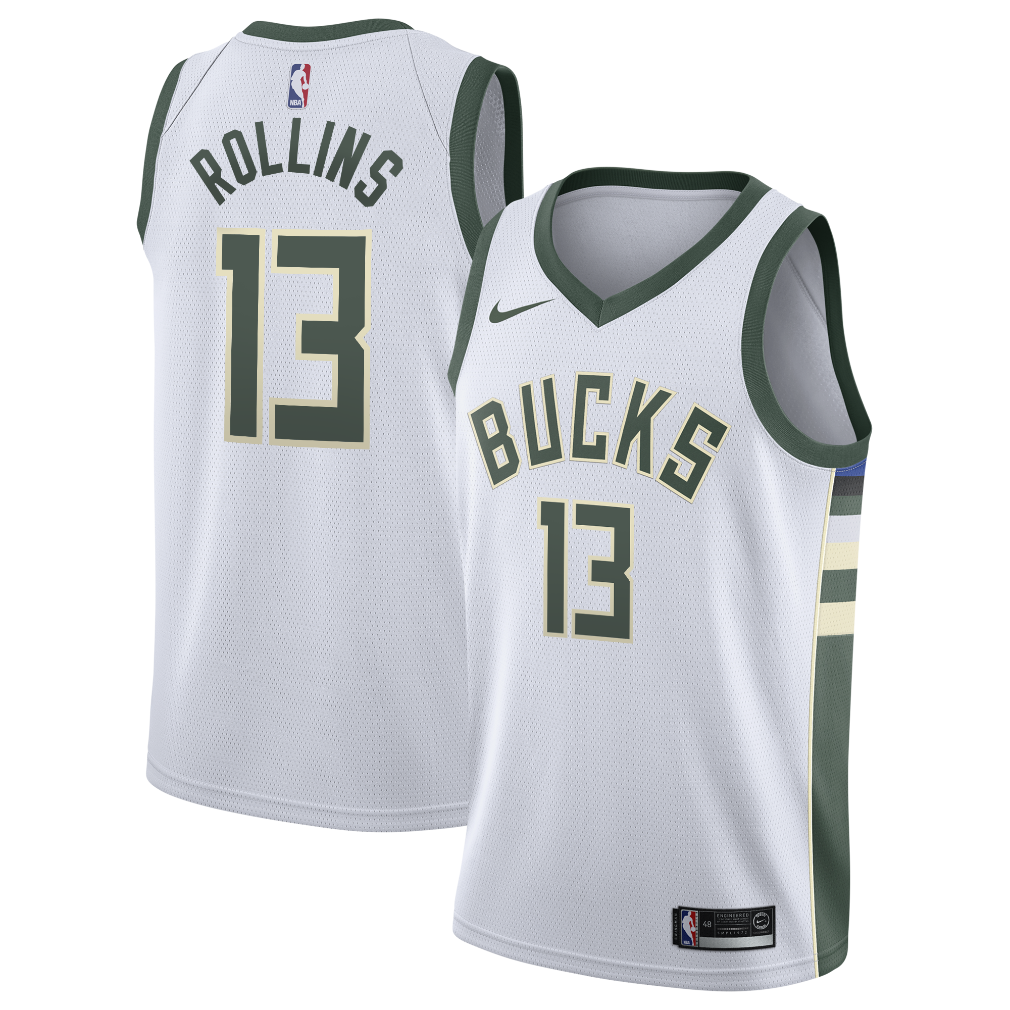 Milwaukee Bucks Nike Association Edition Swingman Jersey - White - Ryan Rollins - Youth NBA Team Jersey Basketball Fan Apparel