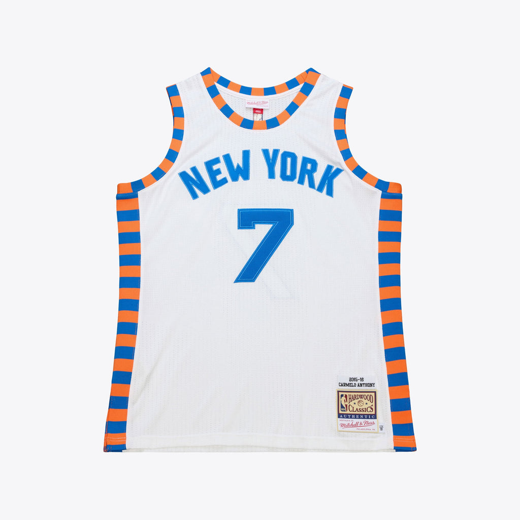 New York Knicks Mitchell & Ness Carmelo Anthony 2015-16 Hardwood Classics Authentic Jersey - White - Men's NBA Team Jersey Basketball Fan Apparel