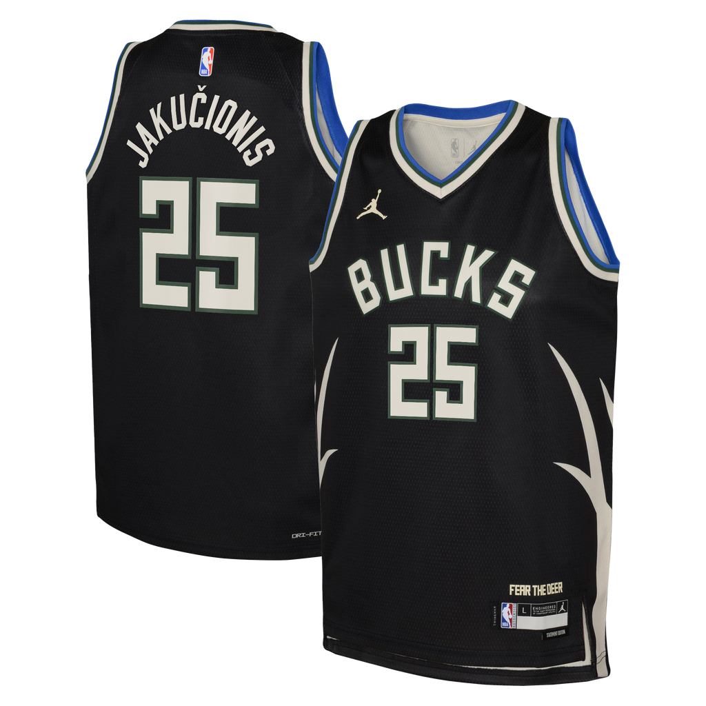 Milwaukee Bucks Jordan Brand Statement Edition Swingman Jersey - Hunter Green - Kasparas Jakučionis - Youth NBA Team Jersey Basketball Fan Apparel