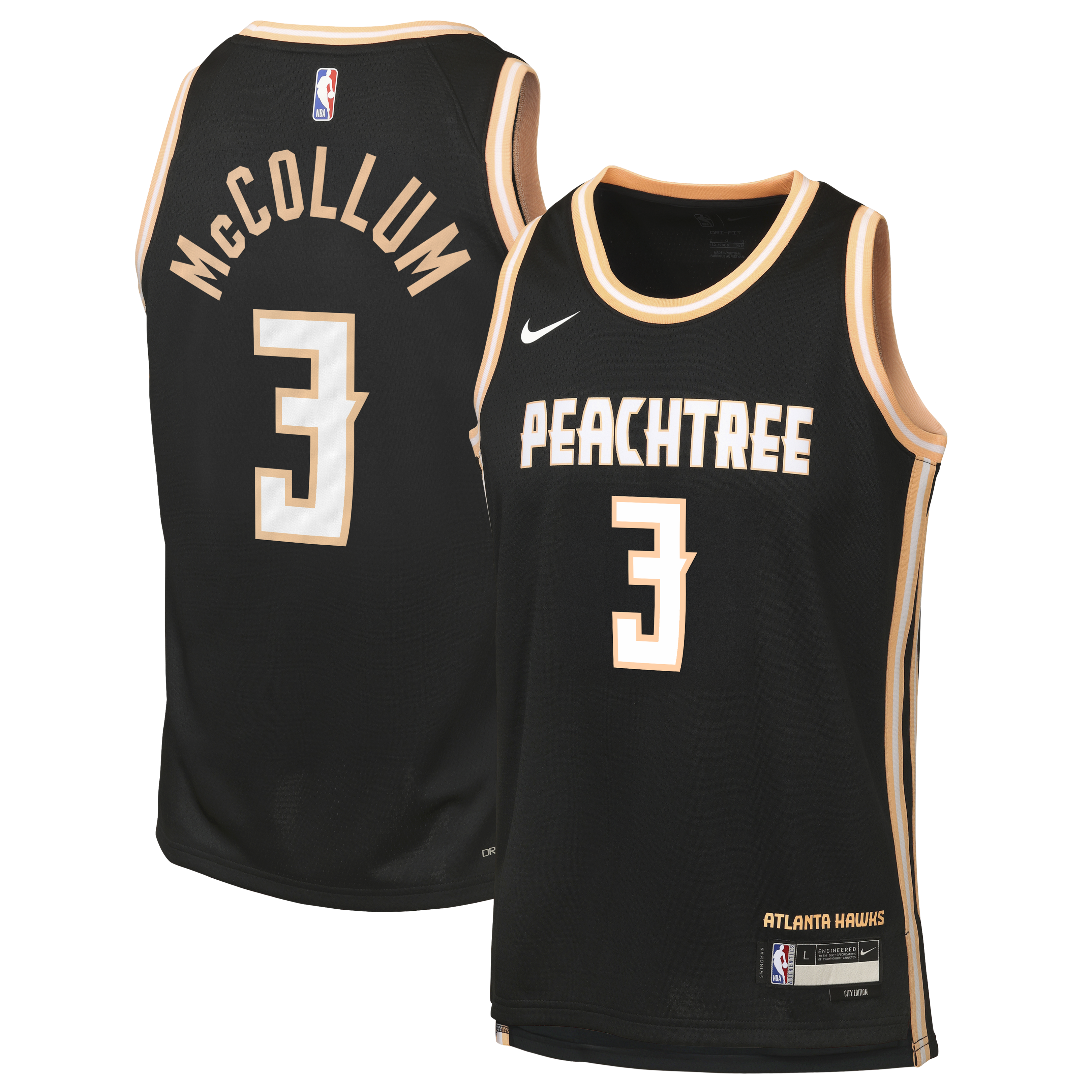 Nike Atlanta Hawks 2025/26 Nike City Edition Swingman Jersey - Black - CJ McCollum - Youth NBA Team Jersey Basketball Fan Apparel