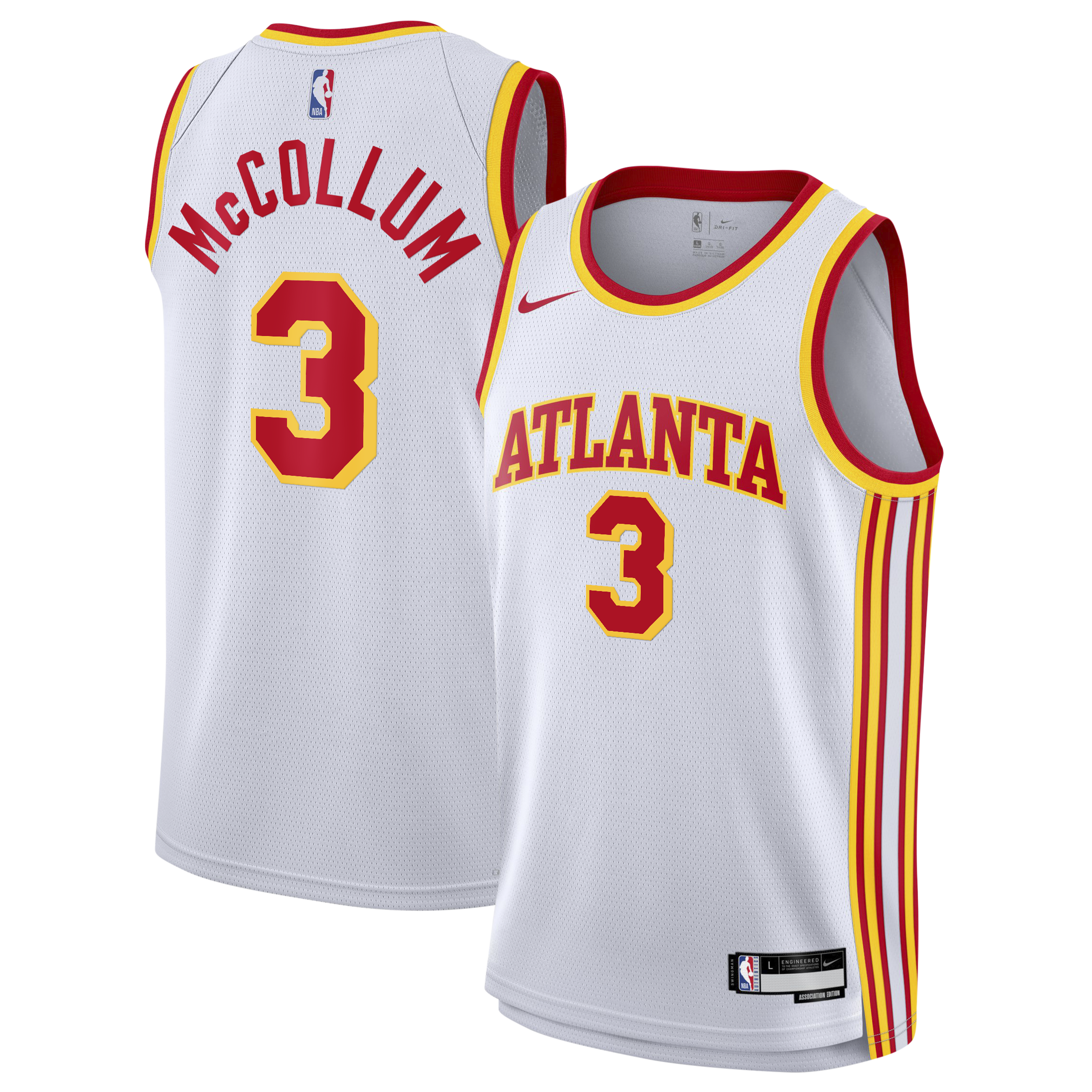 Atlanta Hawks Nike Association Edition Swingman Jersey - White - CJ McCollum - Youth NBA Team Jersey Basketball Fan Apparel