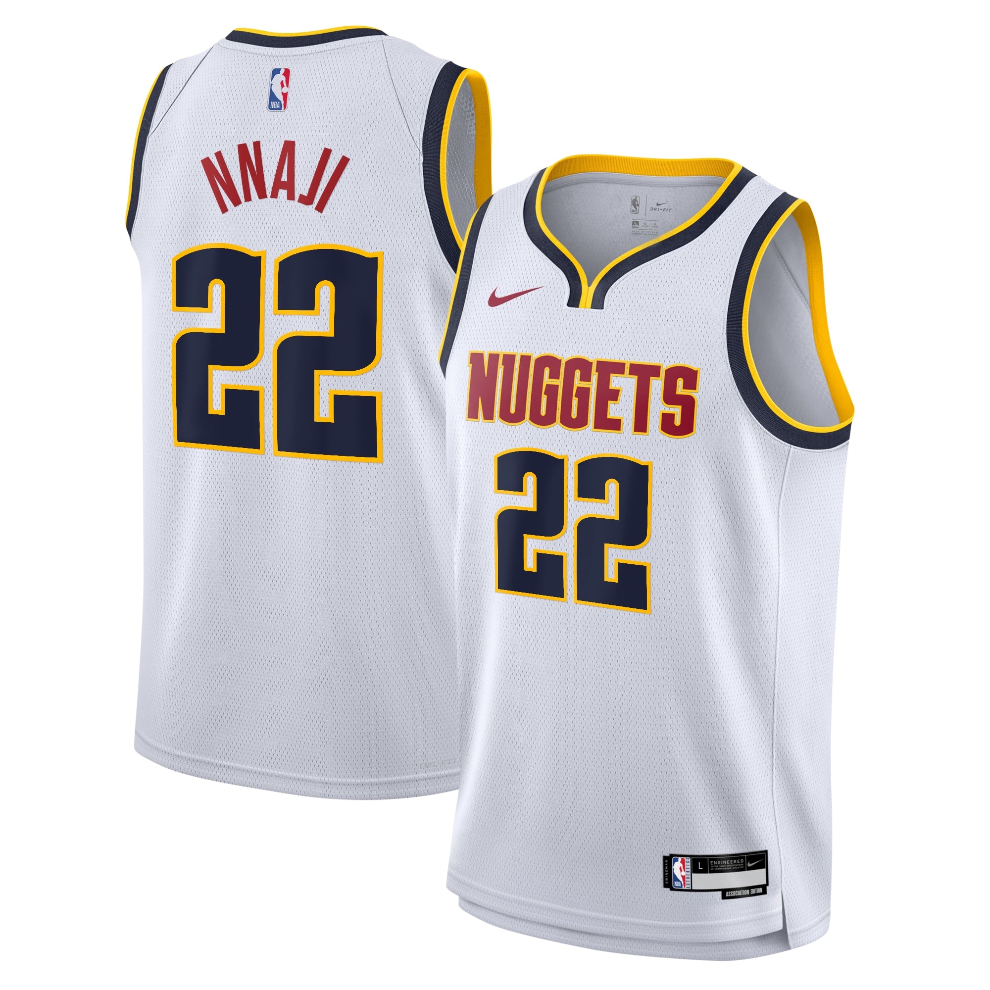 Denver Nuggets Nike Association Swingman Jersey - White - Zeke Nnaji - Youth NBA Team Jersey Basketball Fan Apparel