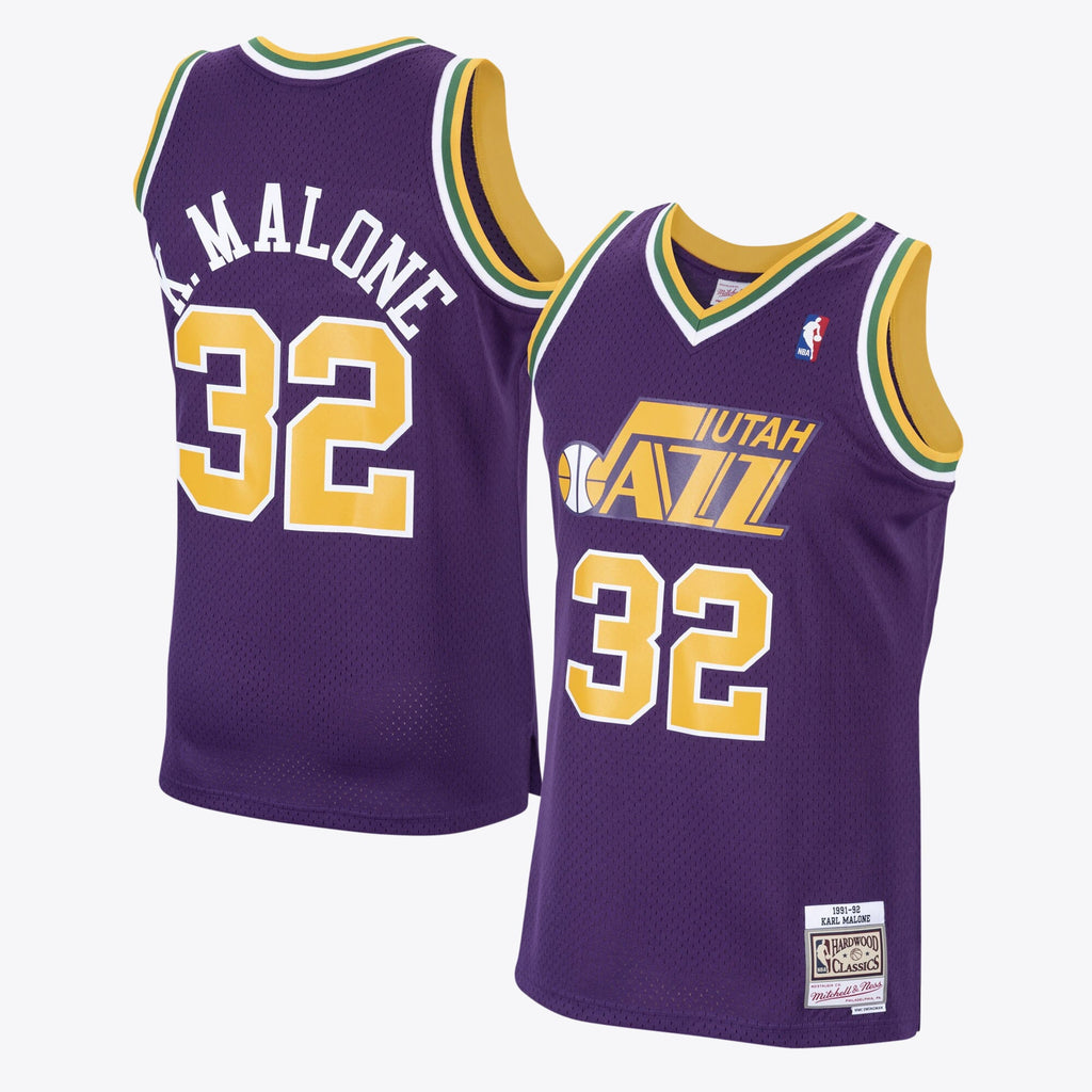 Utah Jazz Mitchell & Ness Karl Malone 1991 Hardwood Classics Road Swingman Jersey - Purple - Men's NBA Team Jersey Basketball Fan Apparel