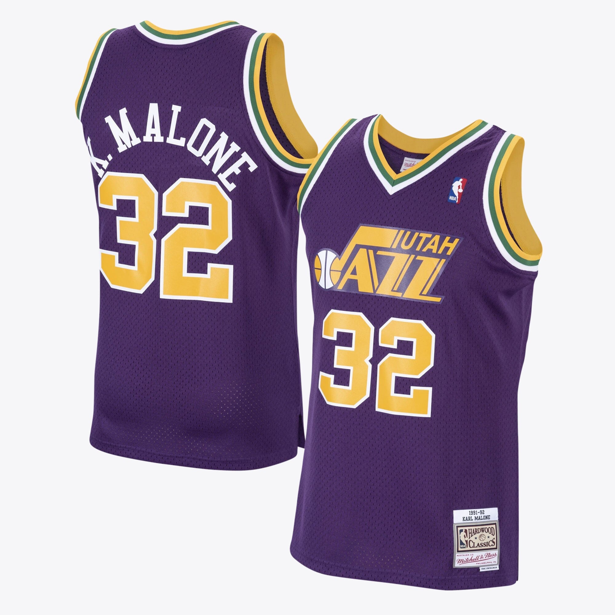 Utah Jazz Mitchell & Ness Karl Malone 1991 Hardwood Classics Road Swingman Jersey - Purple - Men's NBA Team Jersey Basketball Fan Apparel