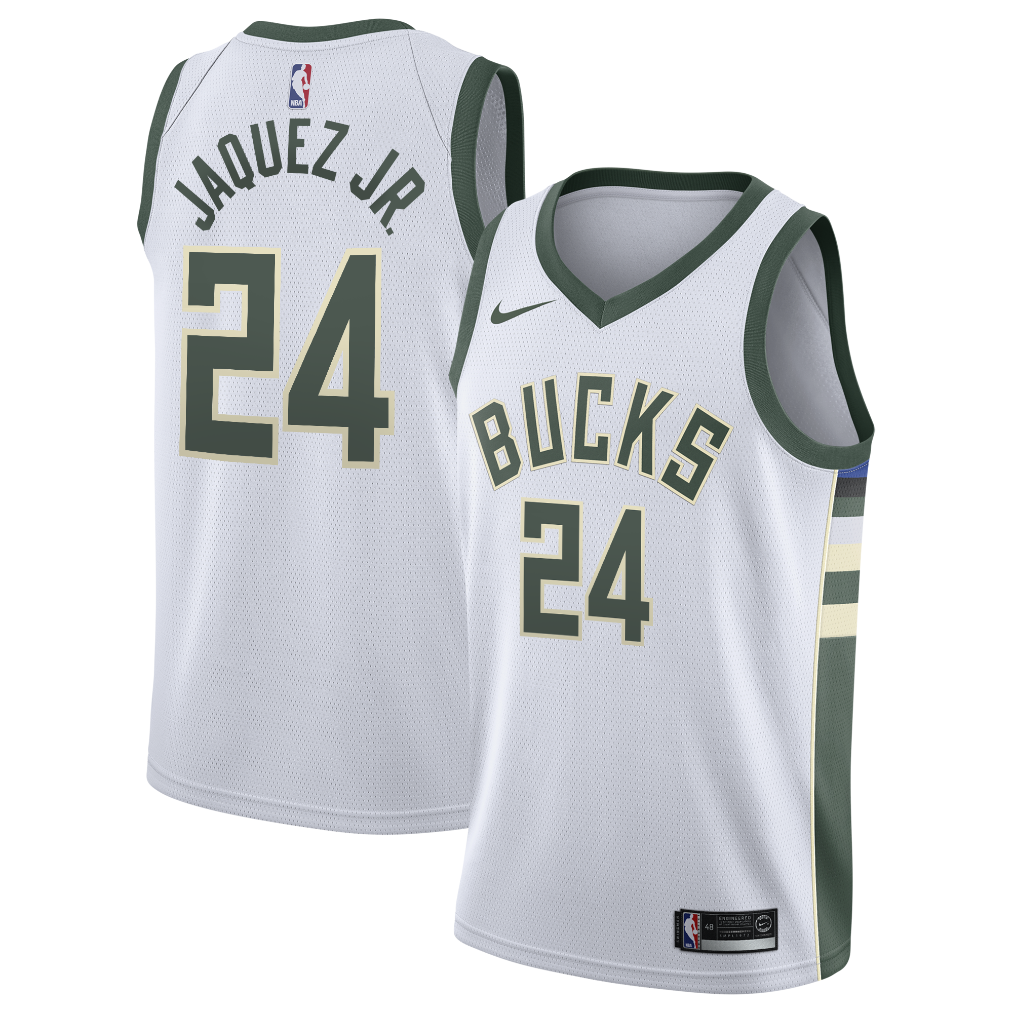 Milwaukee Bucks Nike Association Edition Swingman Jersey - White - Jaime Jaquez Jr. - Youth NBA Team Jersey Basketball Fan Apparel