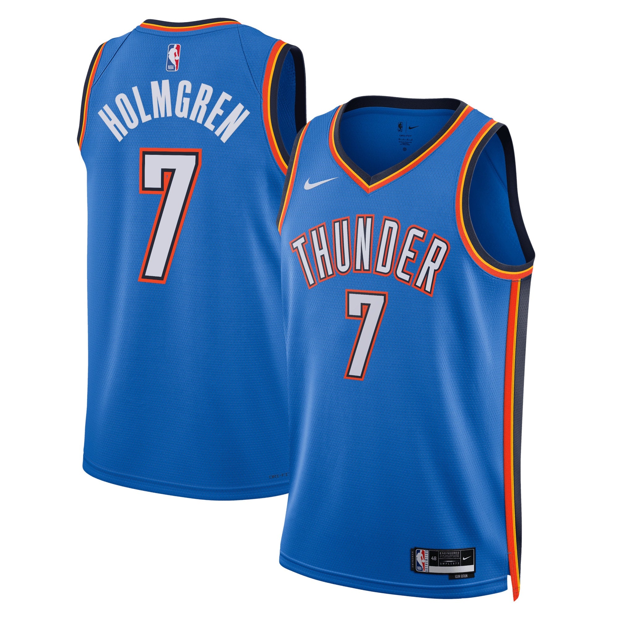Oklahoma City Thunder Nike Icon Edition Swingman Jersey - Blue - Chet Holmgren - Unisex NBA Team Jersey Basketball Fan Apparel