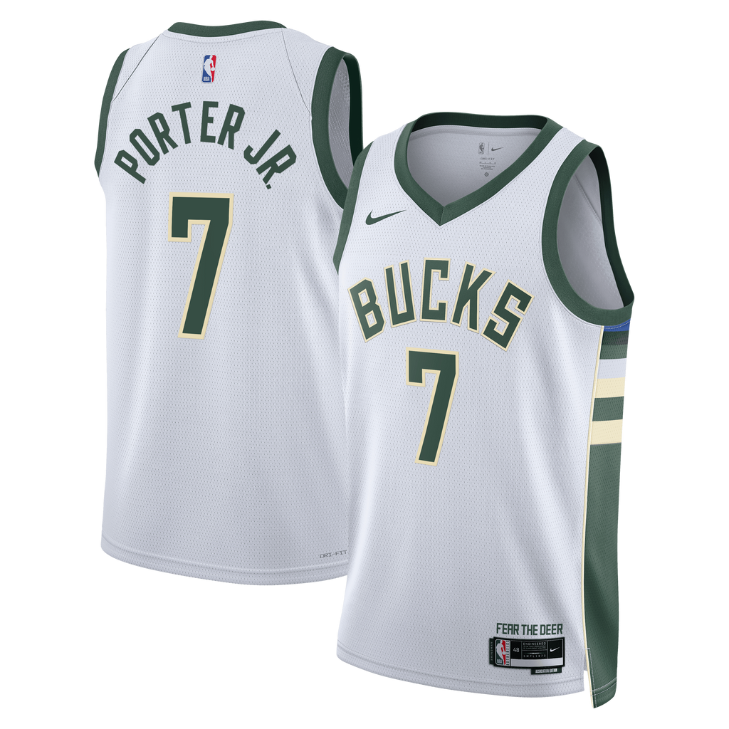Milwaukee Bucks Nike Association Edition Swingman Jersey - White - Kevin Porter Jr. - Unisex NBA Team Jersey Basketball Fan Apparel
