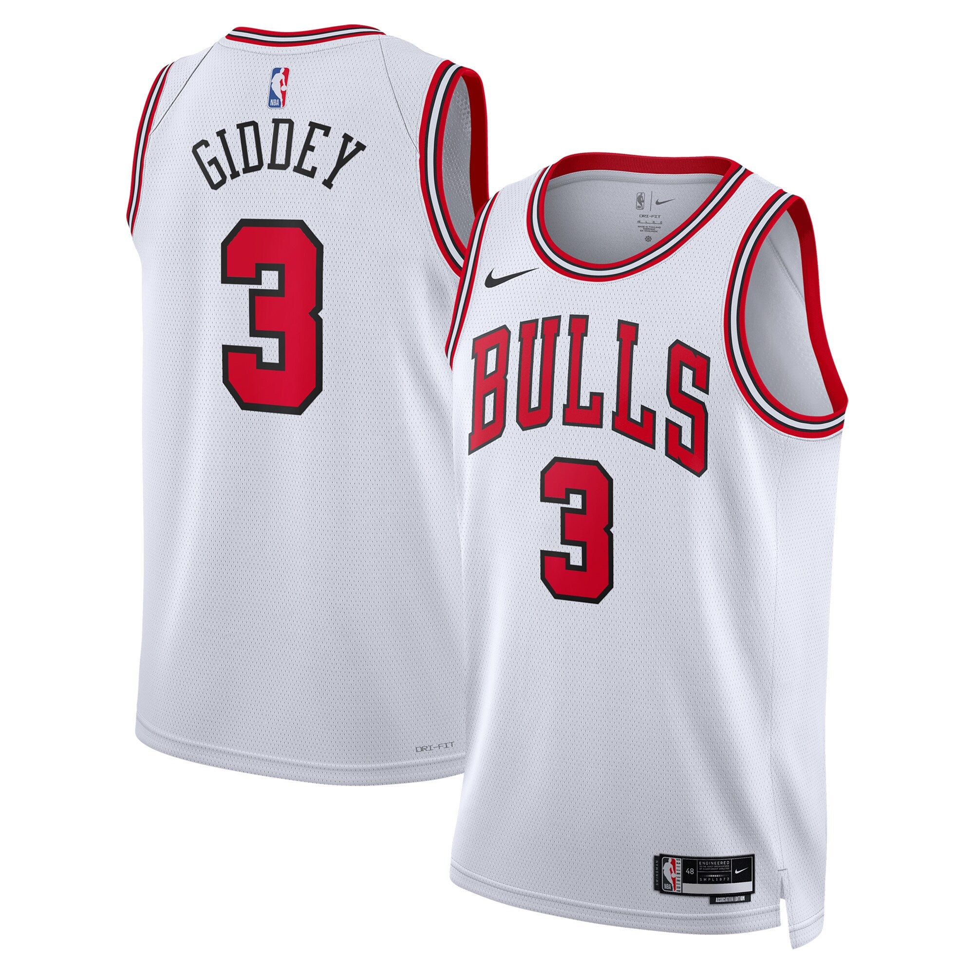 Chicago Bulls Nike Association Edition Swingman Jersey - White - Josh Giddey - Unisex NBA Team Jersey Basketball Fan Apparel