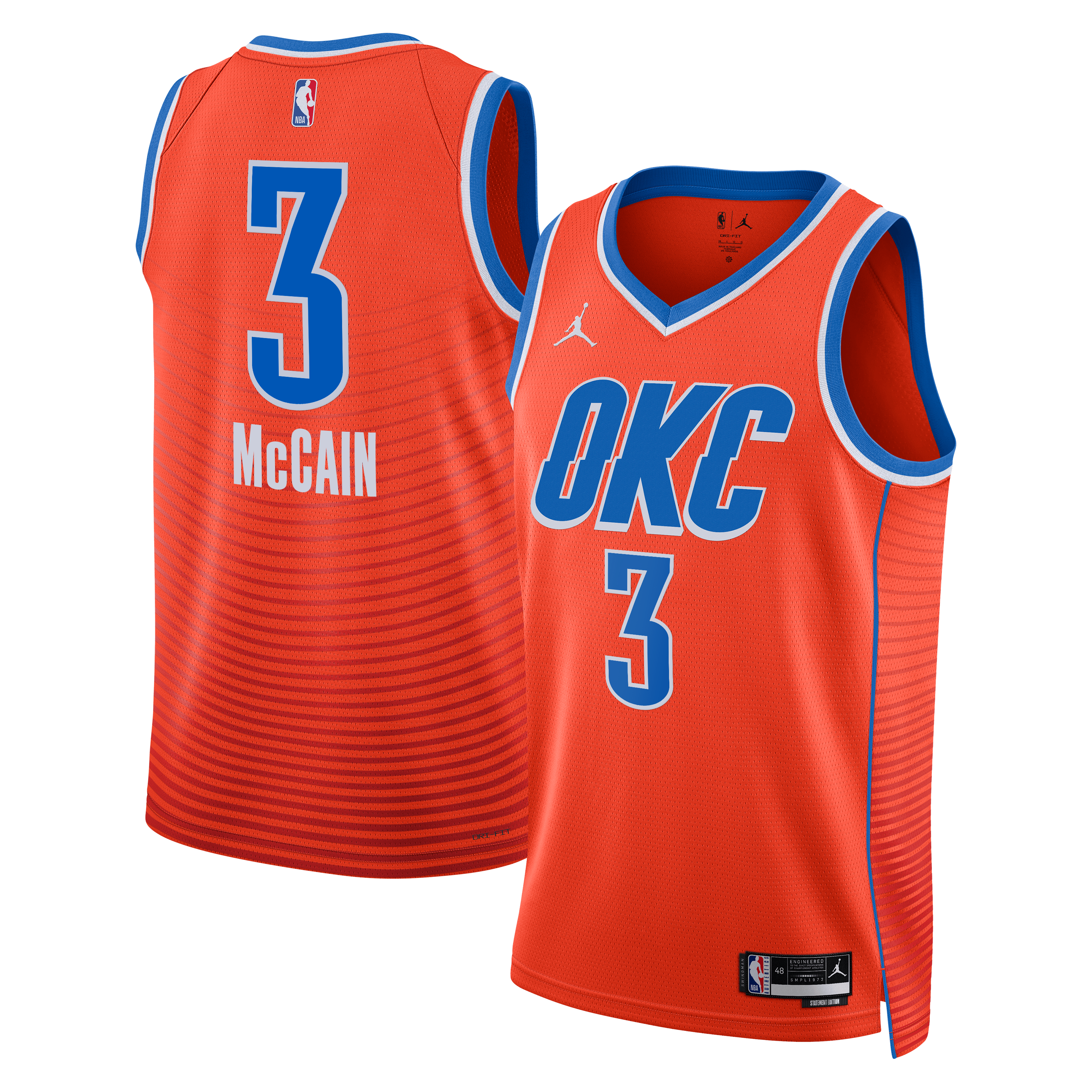 Oklahoma City Thunder Jordan Brand Statement Edition Swingman Jersey - Orange - Jared McCain - Unisex NBA Team Jersey Basketball Fan Apparel