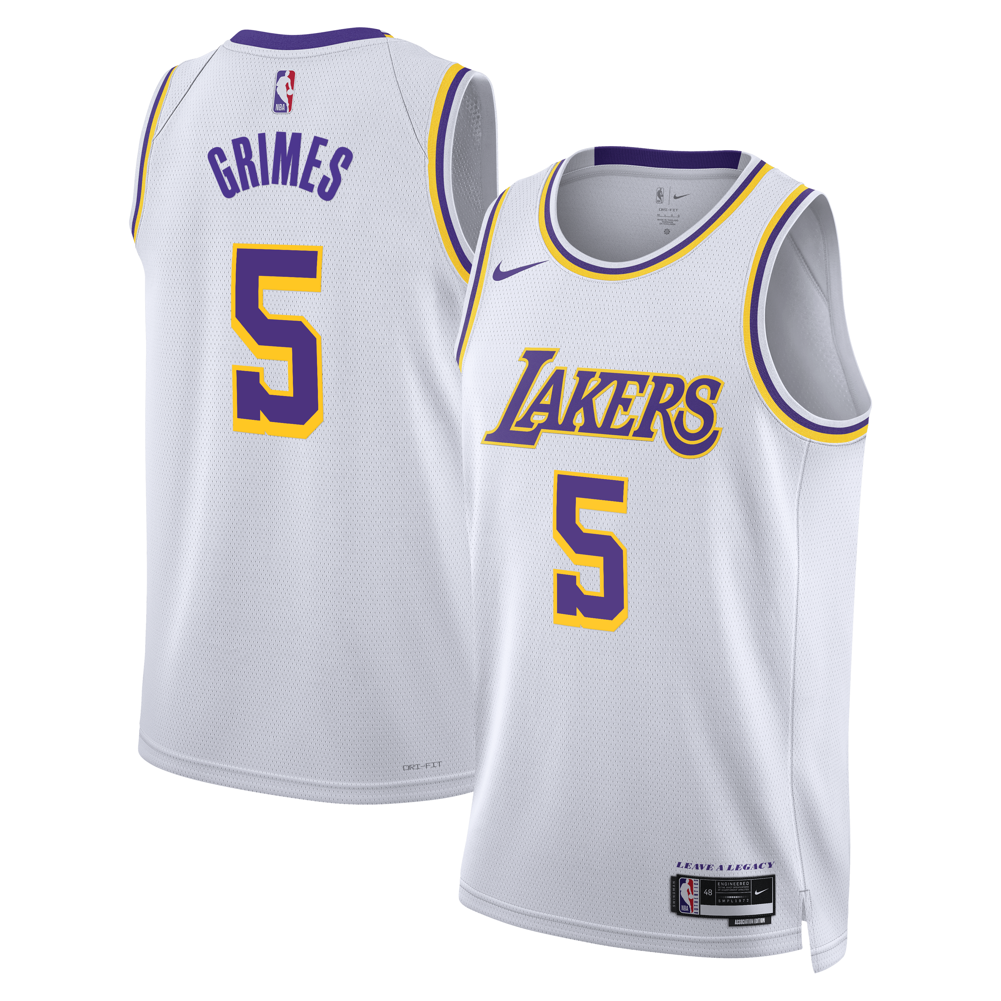 Los Angeles Lakers Nike Association Edition Swingman Jersey - White - Quentin Grimes - Unisex NBA Team Jersey Basketball Fan Apparel