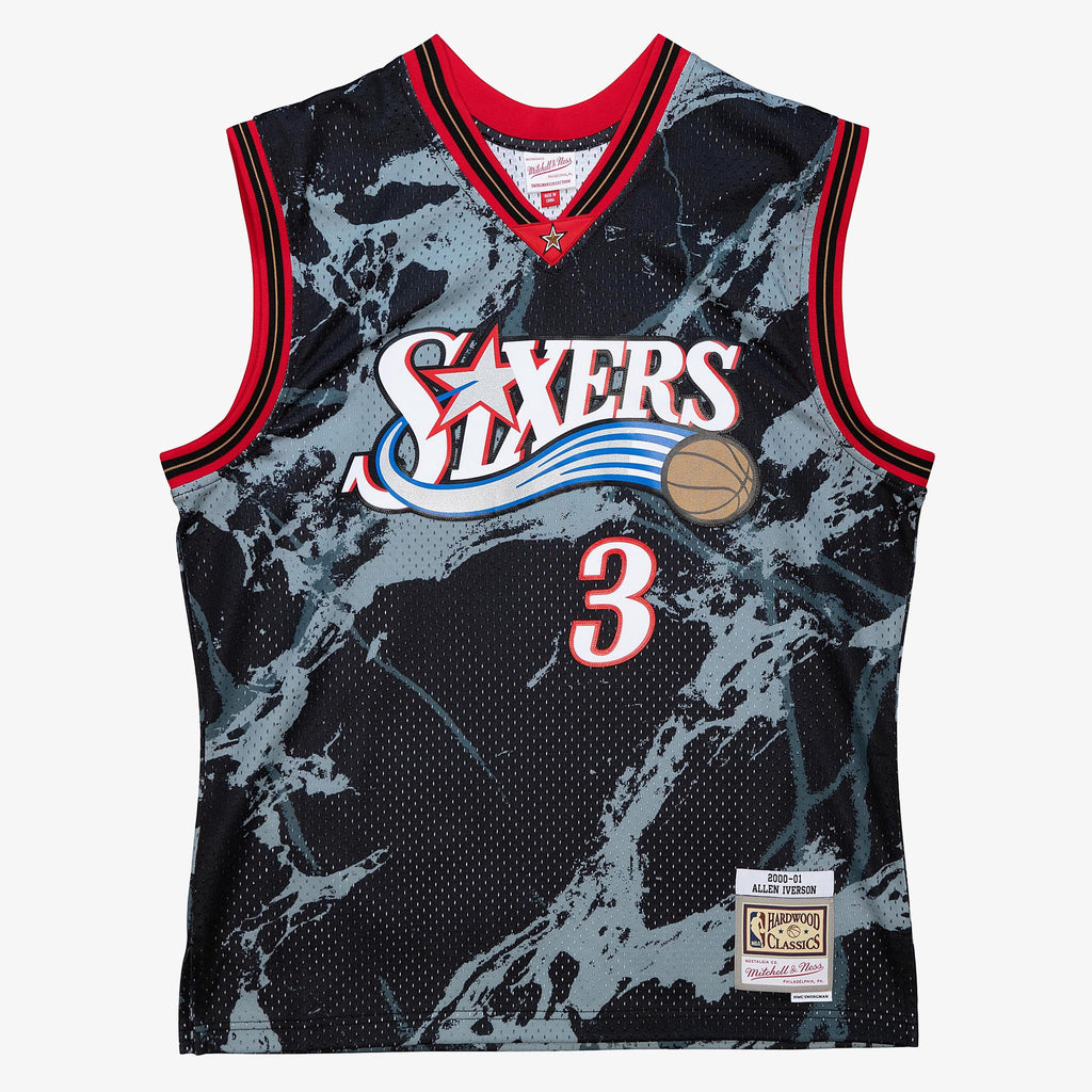 Philadelphia 76ers Mitchell & Ness Allen Iverson 2000 Team Marble Swingman Jersey - Black NBA Team Jersey Basketball Fan Apparel