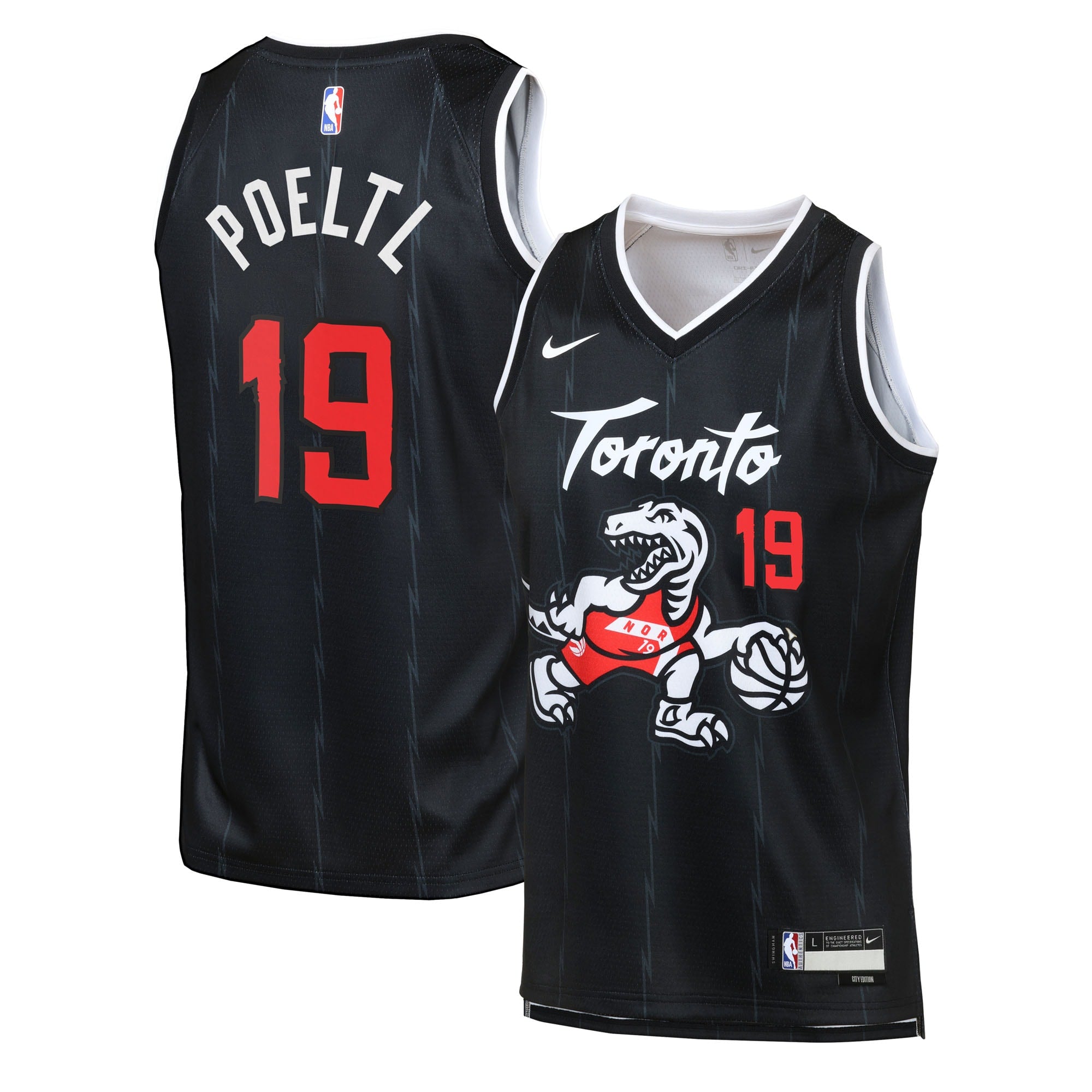 Toronto Raptors Nike 2025/26 City Edition Swingman Jersey - Black - Jakob Poeltl - Youth NBA Team Jersey Basketball Fan Apparel