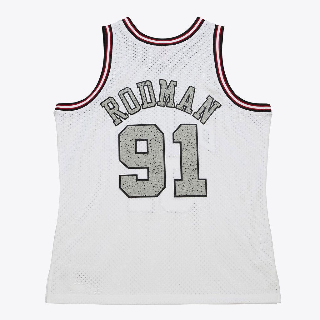 Chicago Bulls Mitchell & Ness Dennis Rodman 1997 Cracked Cement Swingman Jersey - White NBA Team Jersey Basketball Fan Apparel