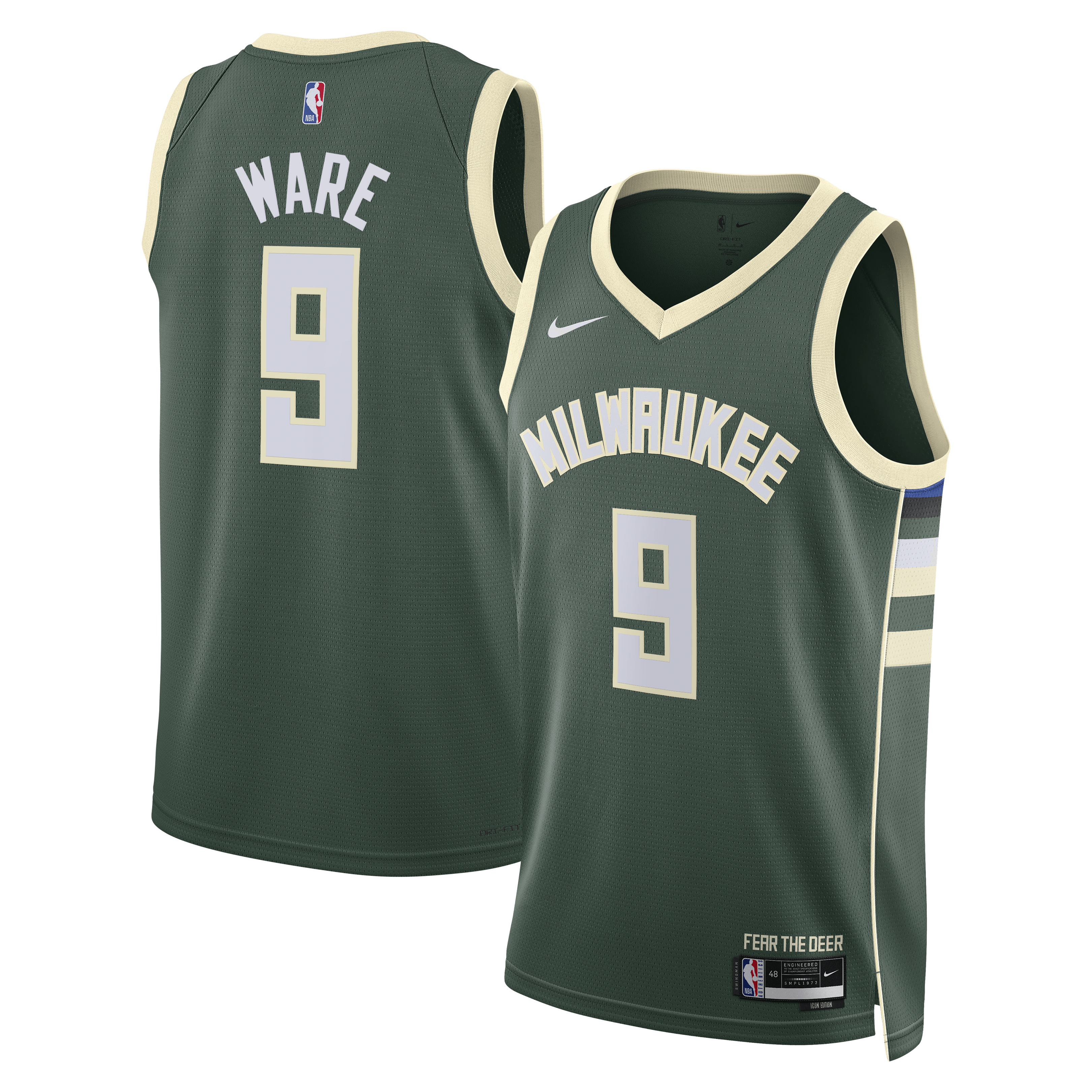Milwaukee Bucks Nike Icon Edition Swingman Jersey - White - Kel'el Ware - Unisex NBA Team Jersey Basketball Fan Apparel