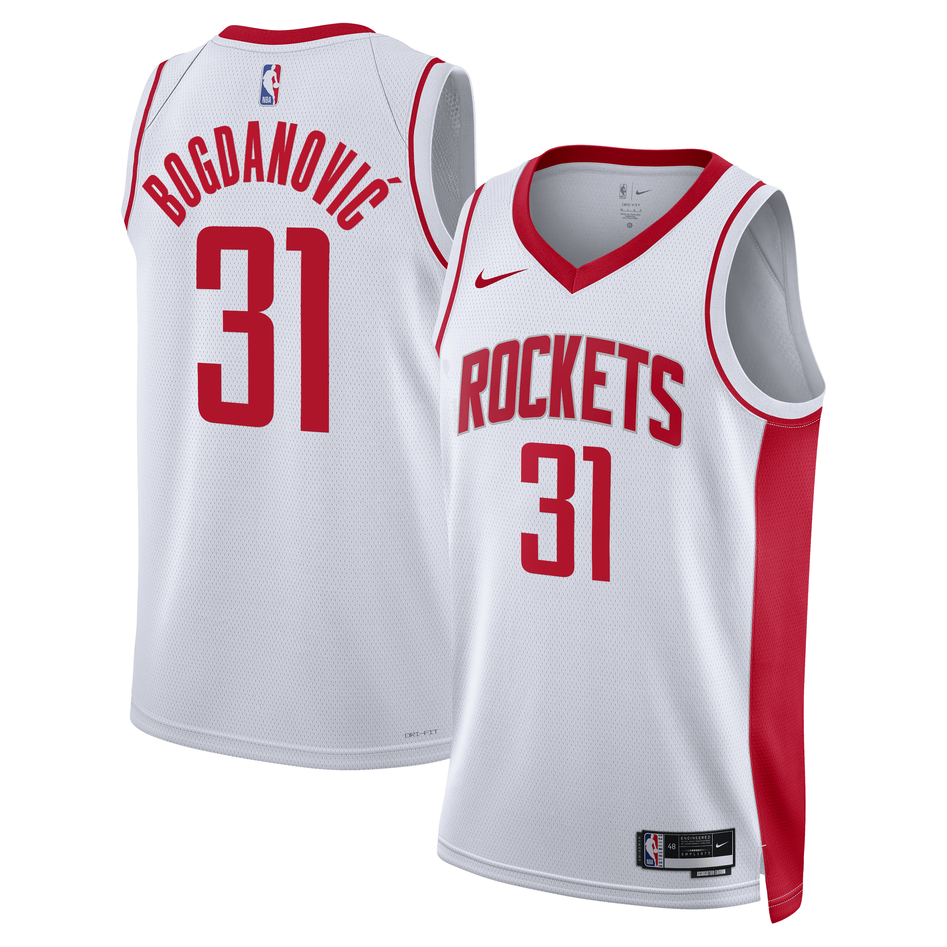 Houston Rockets Nike Association Edition Swingman Jersey - White - Bogdan Bogdanović - Unisex NBA Team Jersey Basketball Fan Apparel