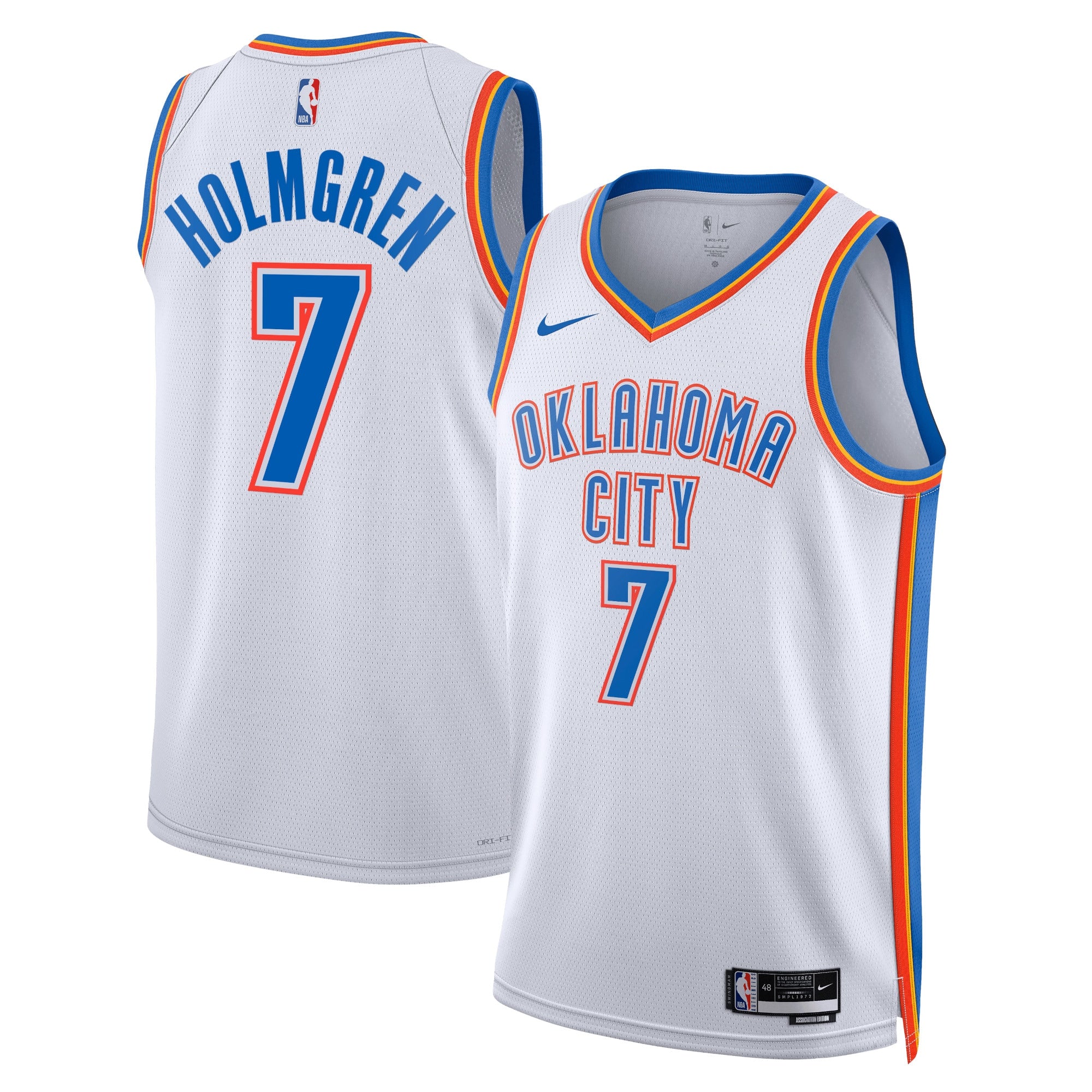 Oklahoma City Thunder Nike Association Edition Swingman Jersey - White - Chet Holmgren - Unisex NBA Team Jersey Basketball Fan Apparel