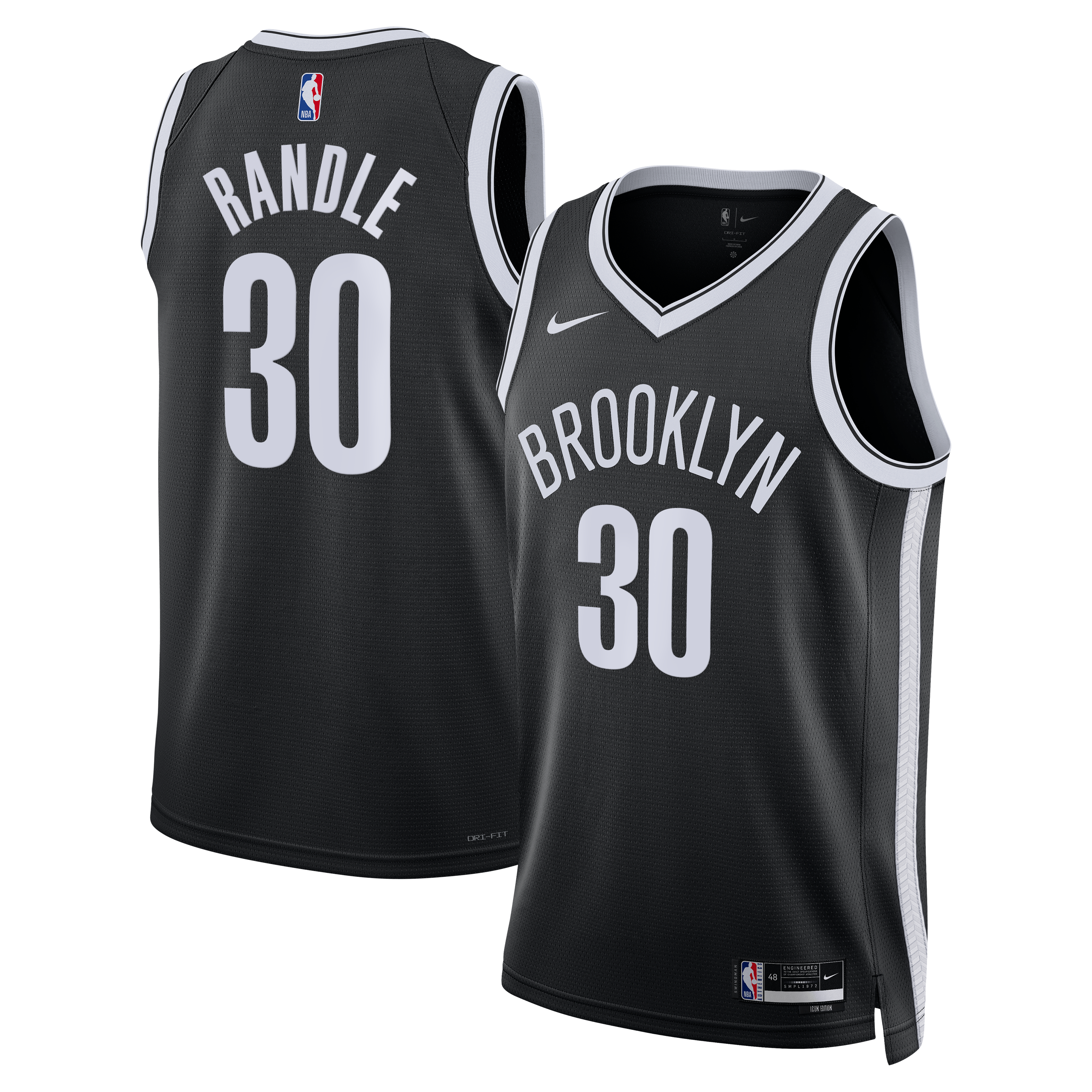 Brooklyn Nets Nike Icon Swingman Jersey- Black - Julius Randle - Unisex NBA Team Jersey Basketball Fan Apparel